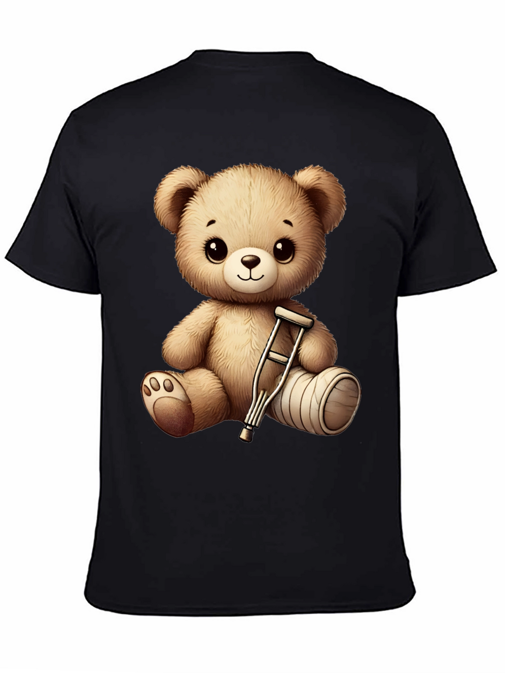 Cute Teddy Bear with Broken Leg Black T-Shirt