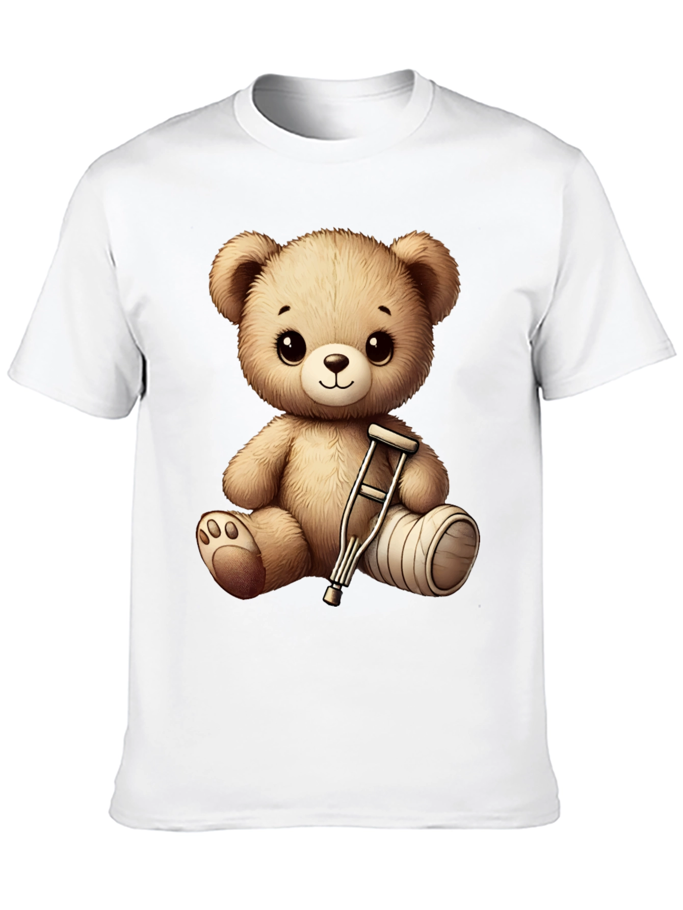 Cute Teddy Bear with Broken Leg Black T-Shirt