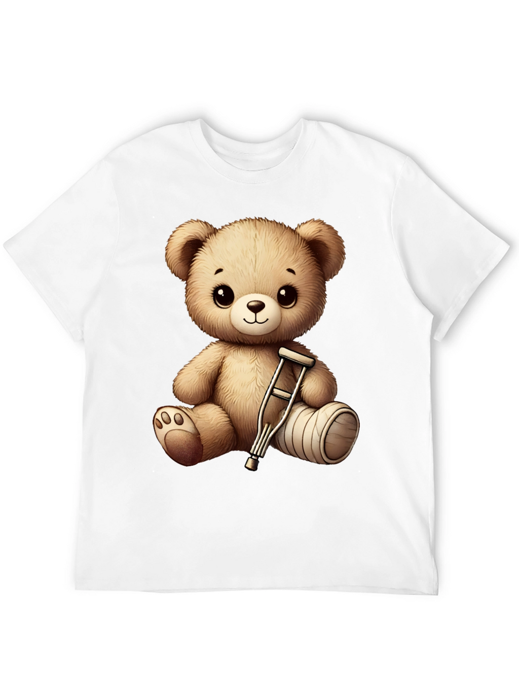 Cute Teddy Bear with Broken Leg Black T-Shirt