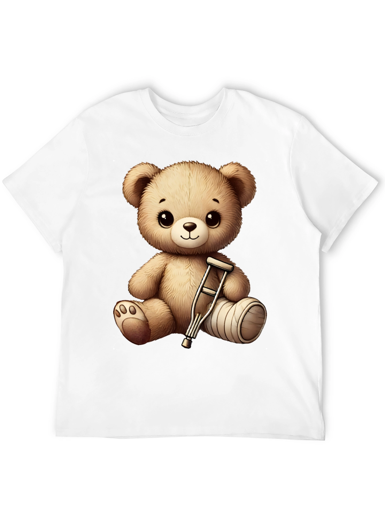 Cute Teddy Bear with Broken Leg Black T-Shirt