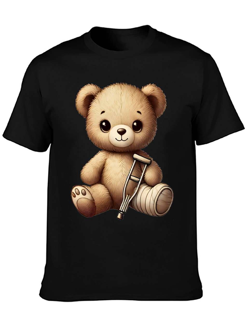 Cute Teddy Bear with Broken Leg Black T-Shirt