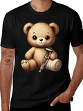 Cute Teddy Bear with Broken Leg Black T-Shirt