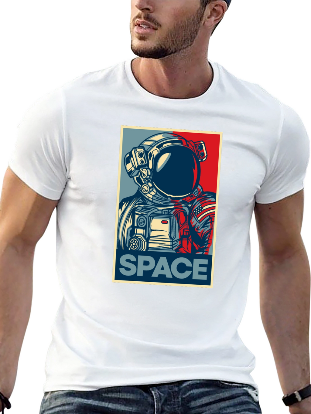 Space Astronaut Graphic Print Crew Neck T-Shirt