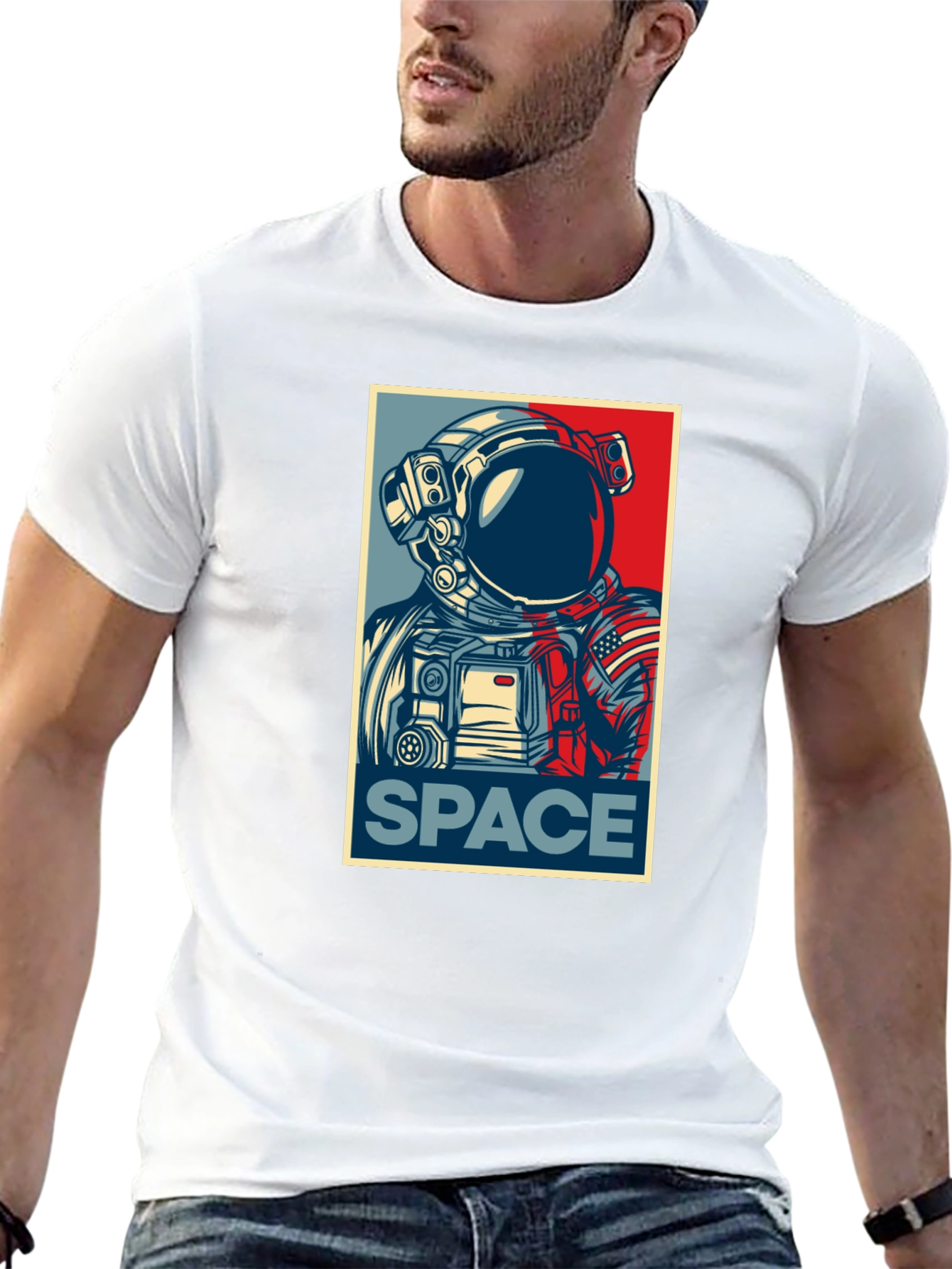 Space Astronaut Graphic Print Crew Neck T-Shirt