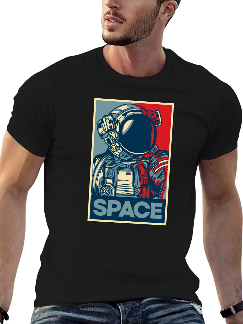 Space Astronaut Graphic Print Crew Neck T-Shirt