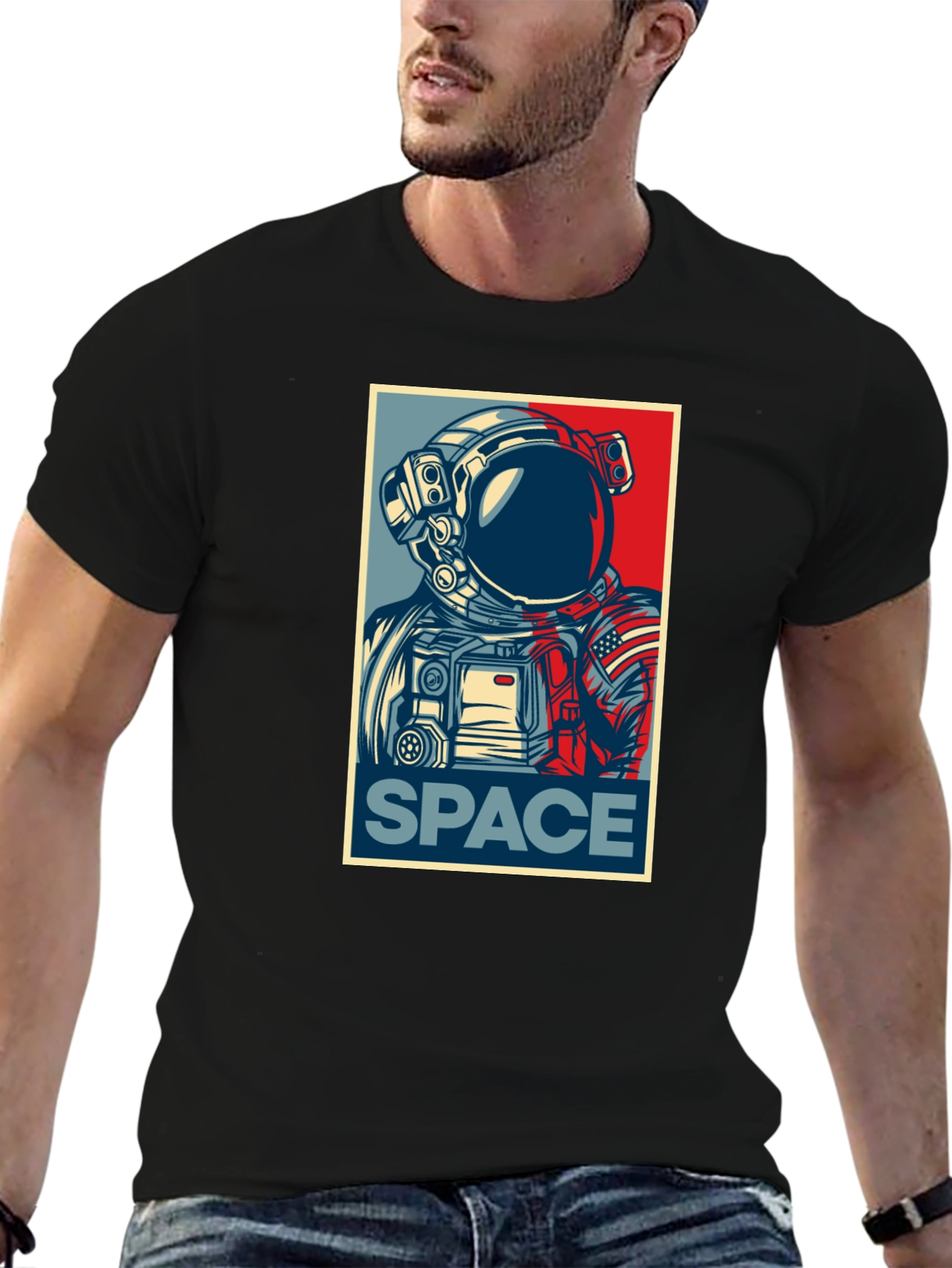 Space Astronaut Graphic Print Crew Neck T-Shirt