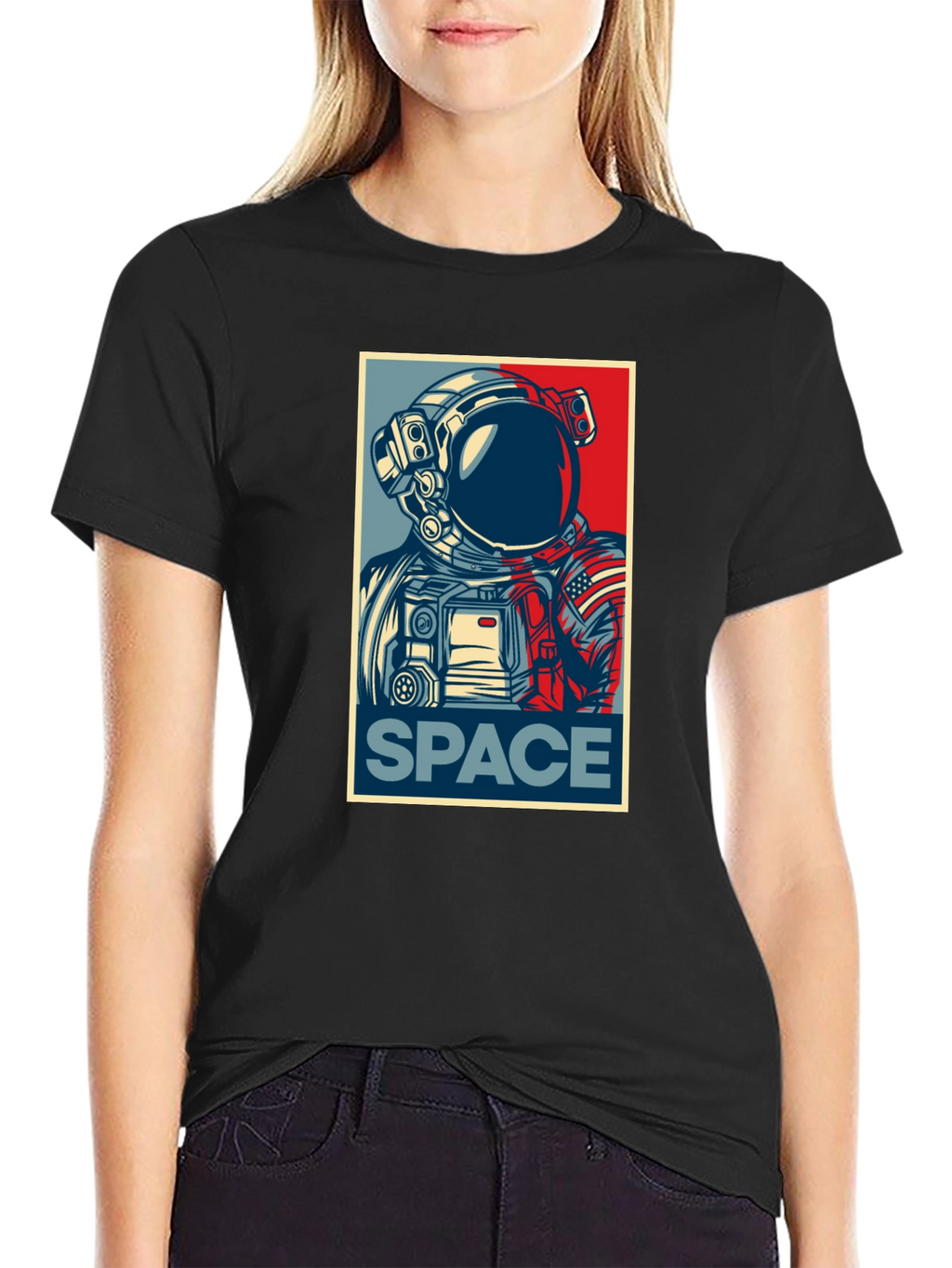 Space Astronaut Graphic Print Crew Neck T-Shirt