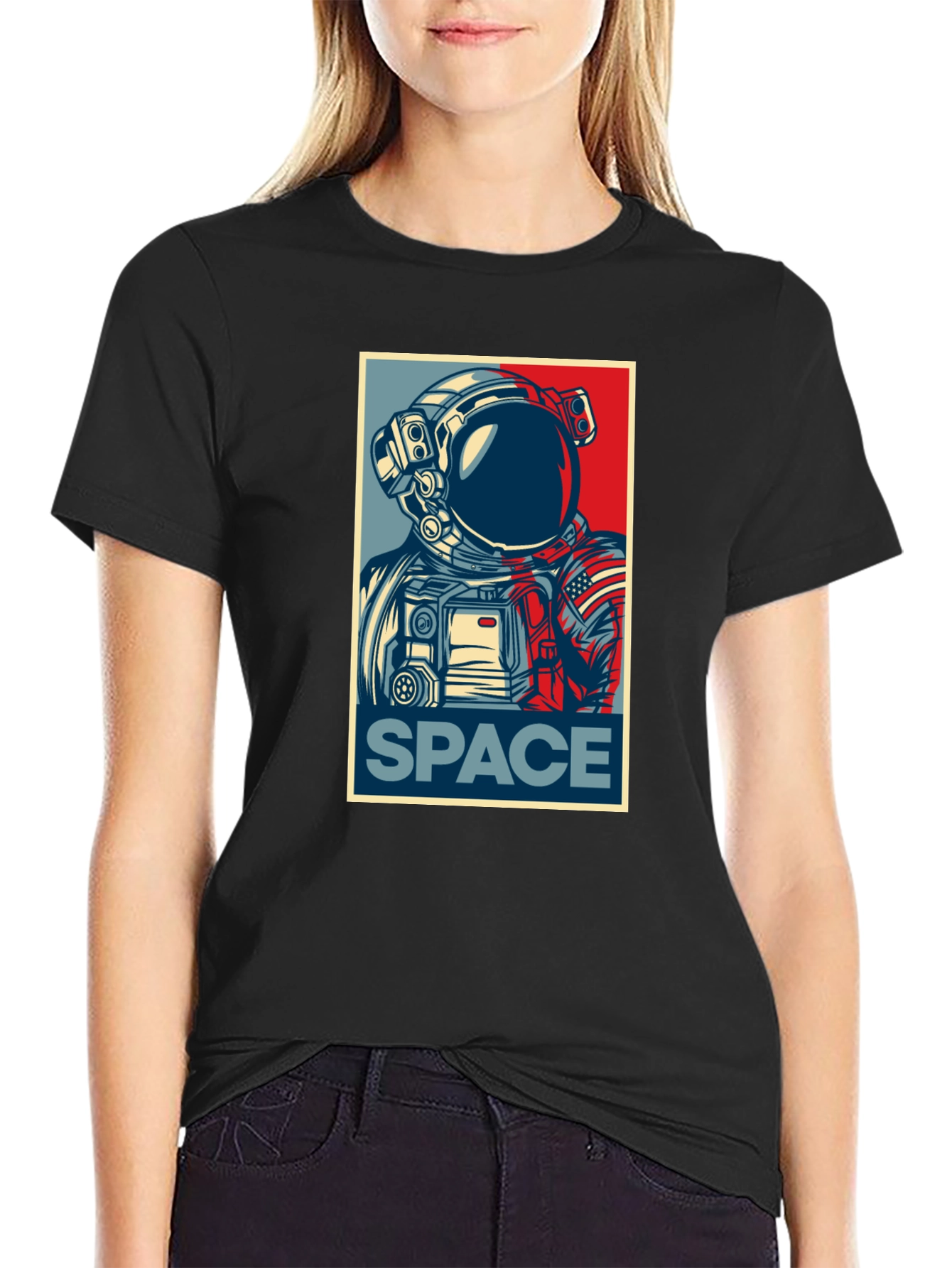 Space Astronaut Graphic Print Crew Neck T-Shirt