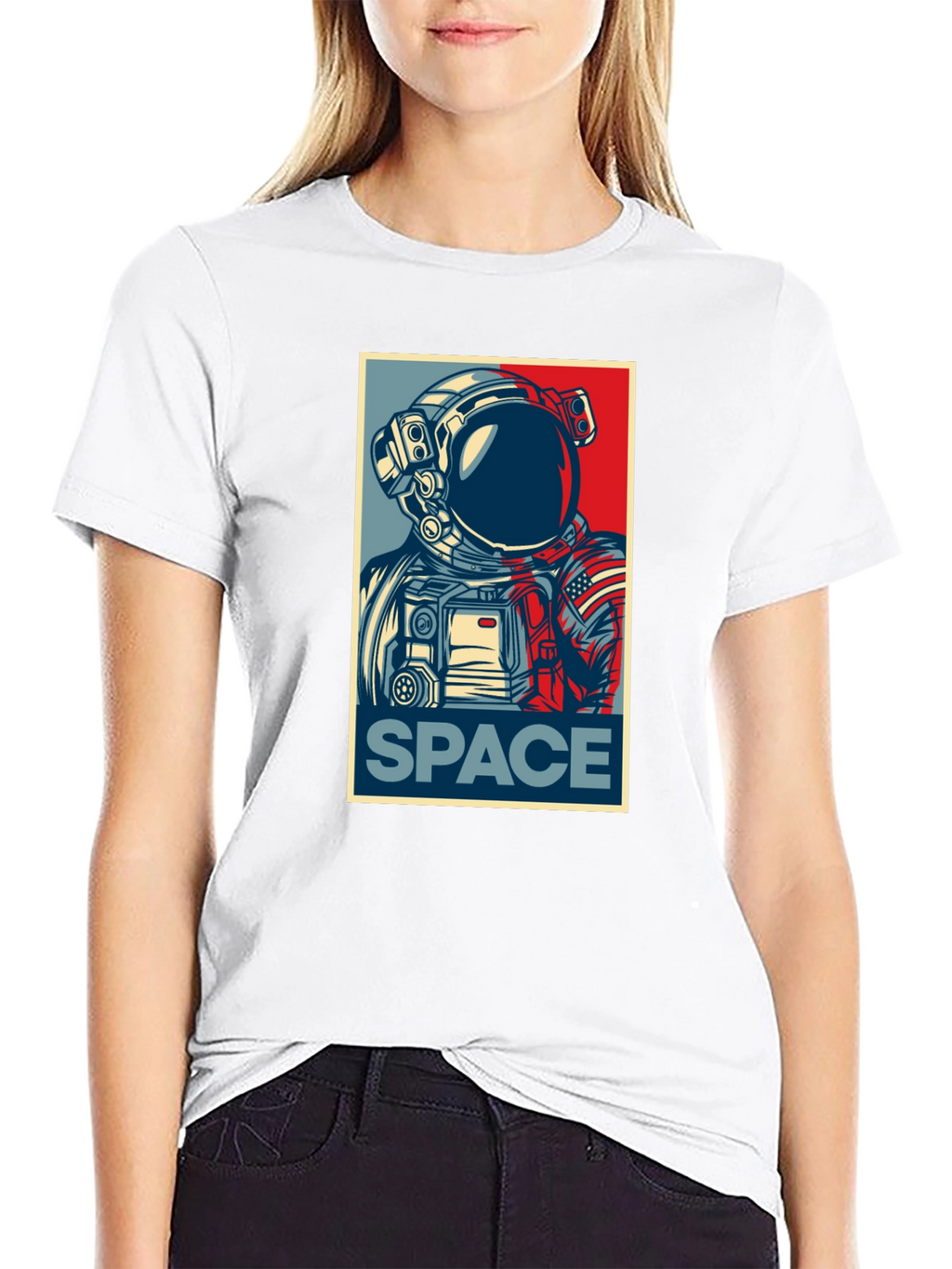 Space Astronaut Graphic Print Crew Neck T-Shirt