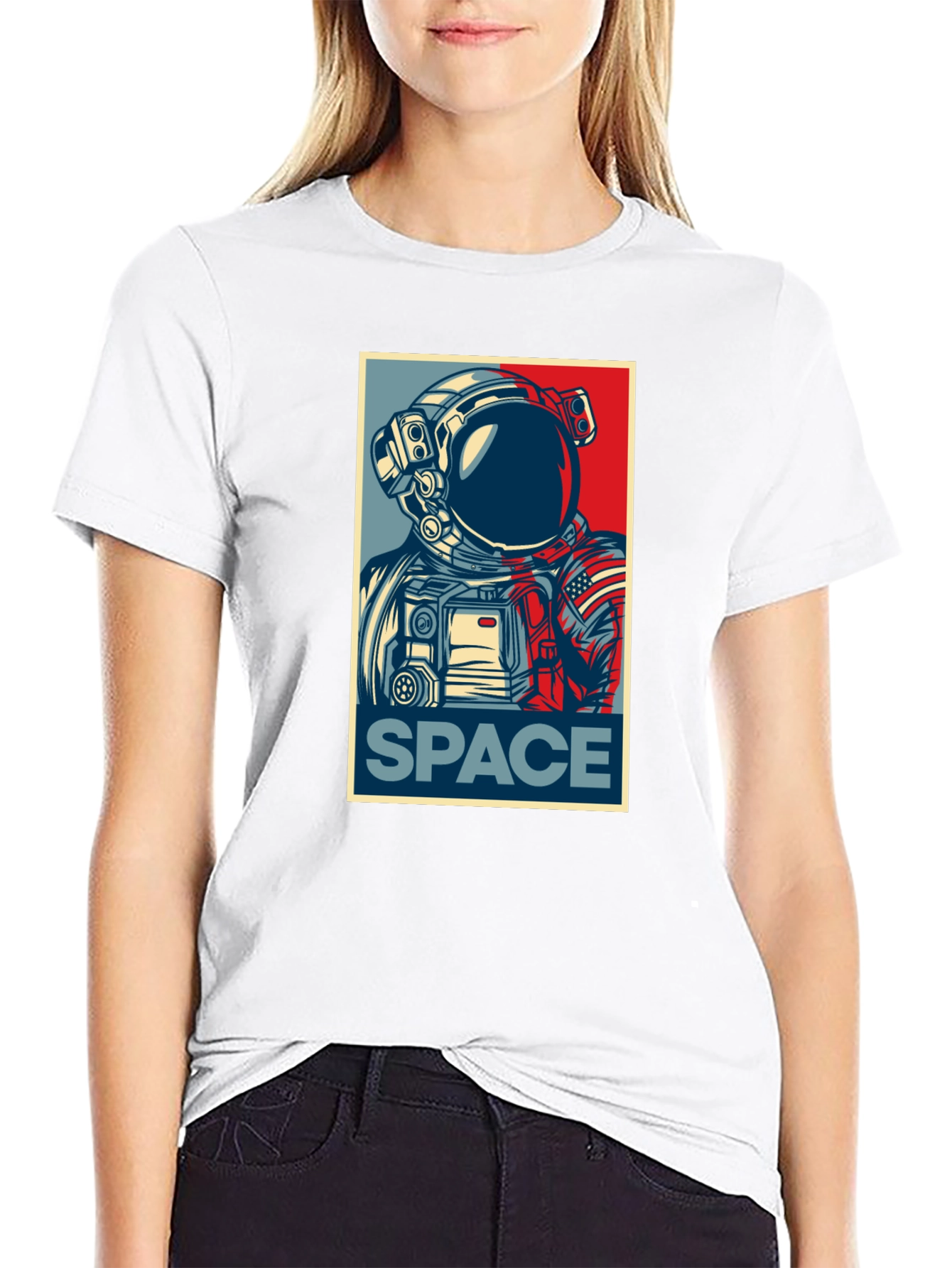 Space Astronaut Graphic Print Crew Neck T-Shirt
