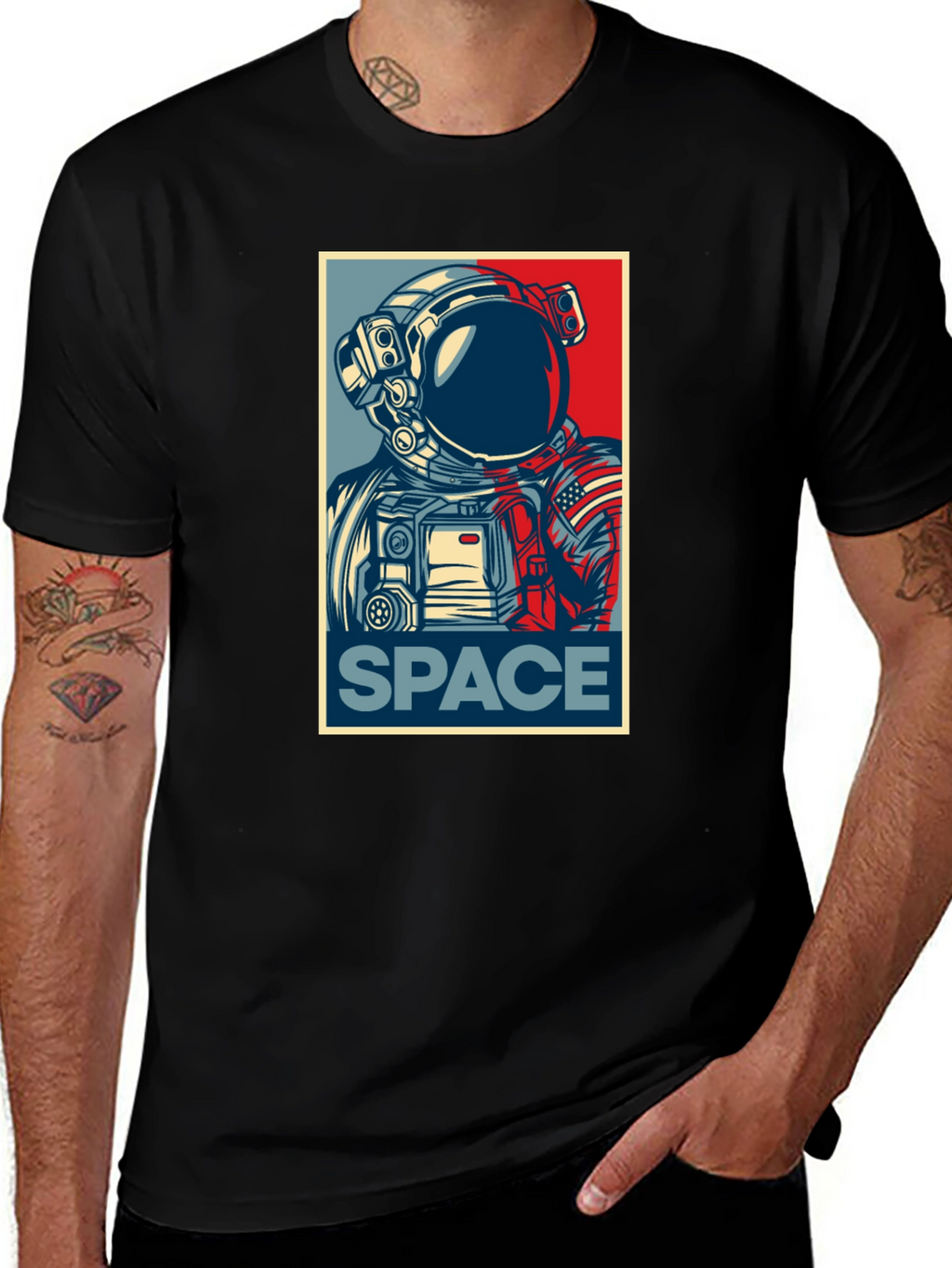 Space Astronaut Graphic Print Crew Neck T-Shirt