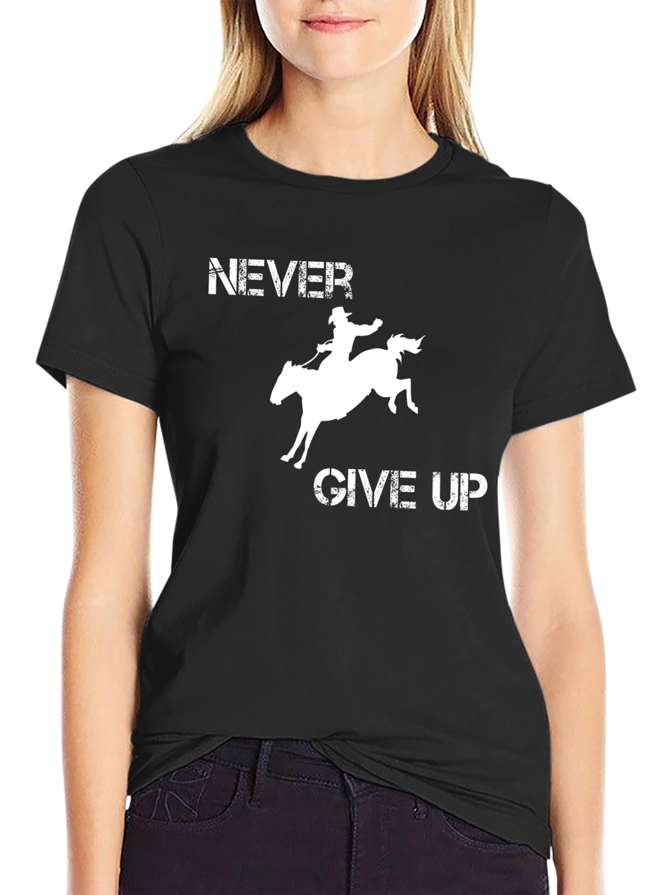 Never Give Up Rodeo T-Shirt - Black