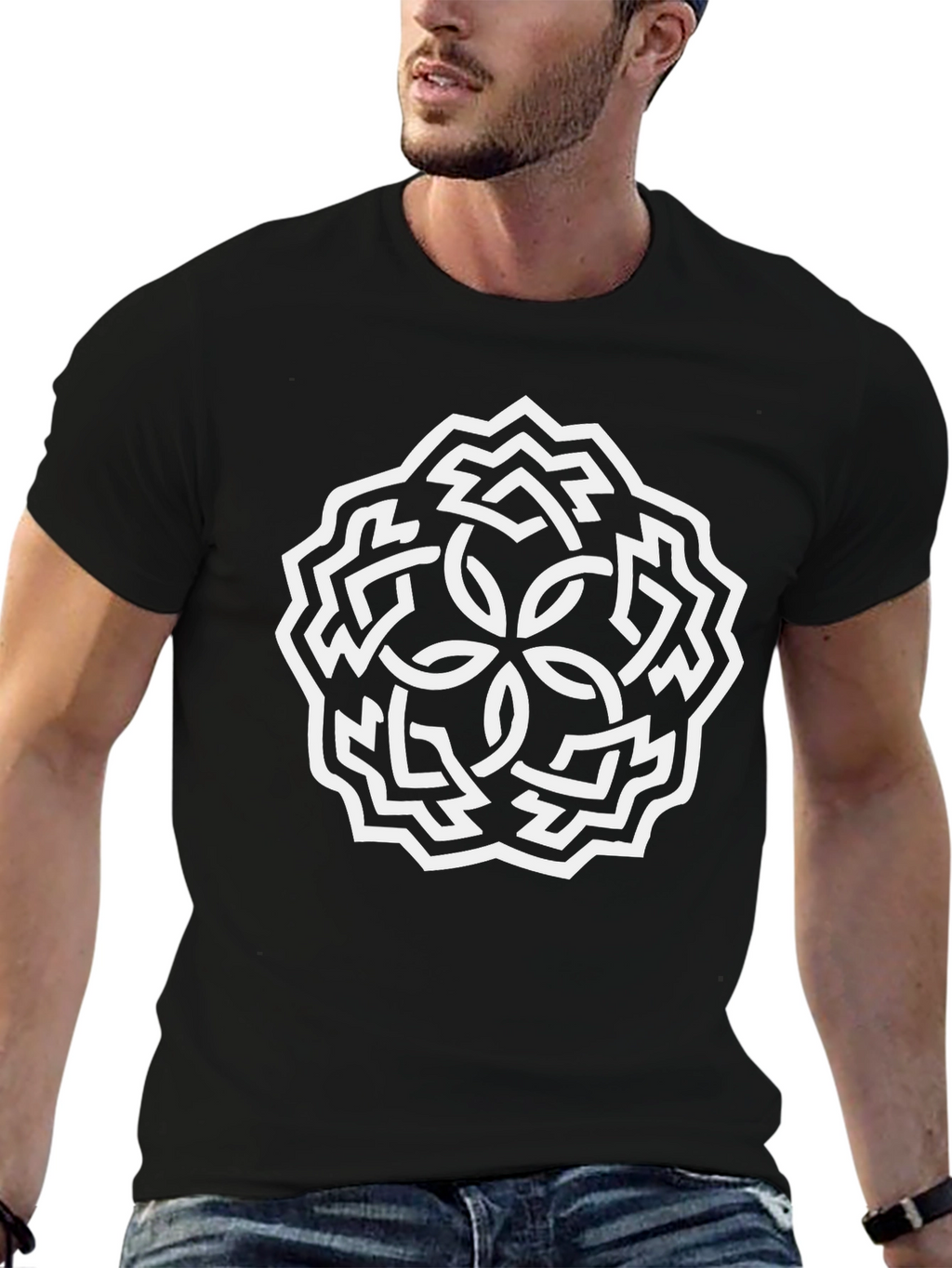 Geometric Knot Black T-Shirt - Modern Graphic Tee