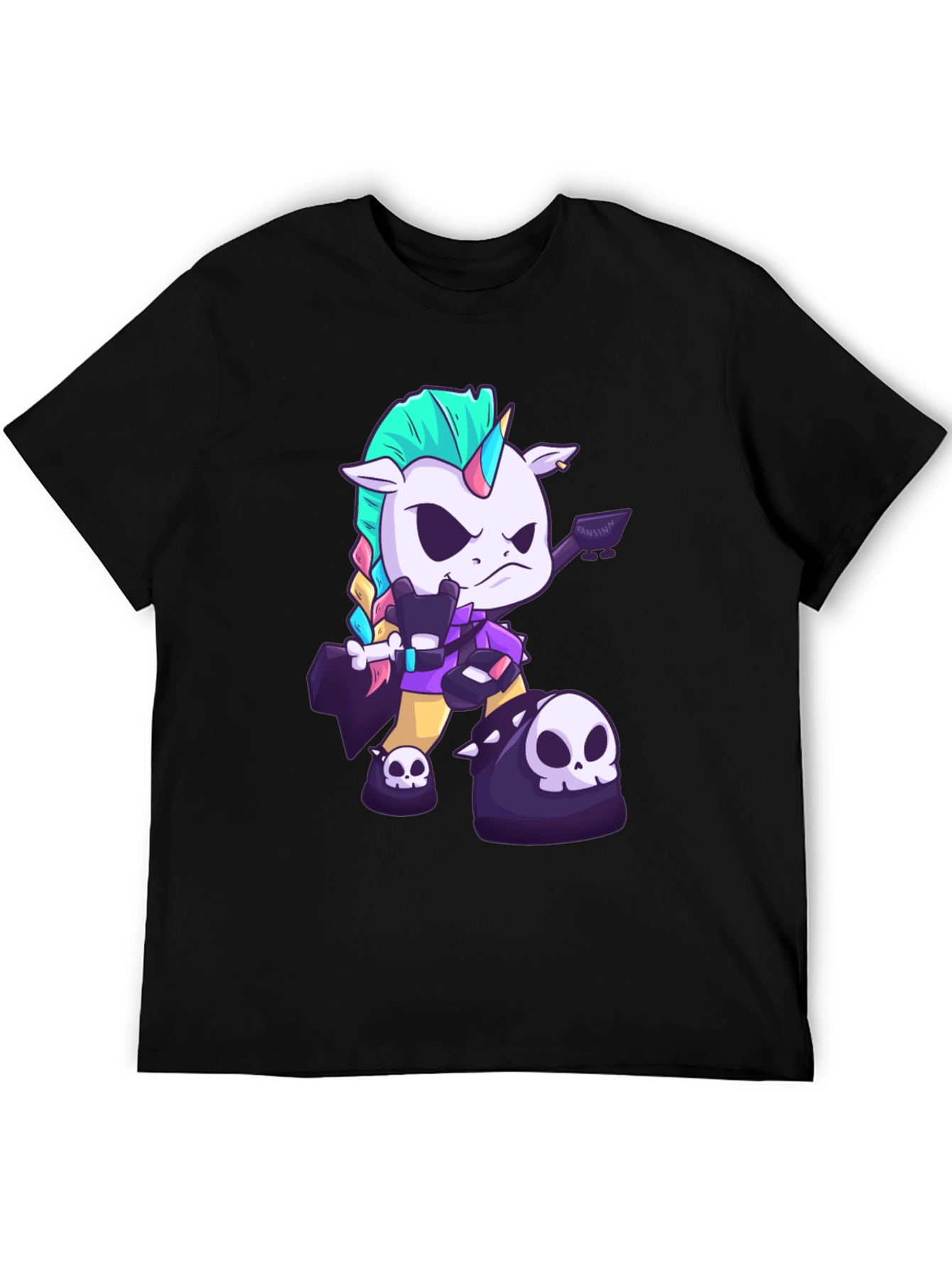 Edgy Unicorn Graphic Tee - Black Cotton T-Shirt