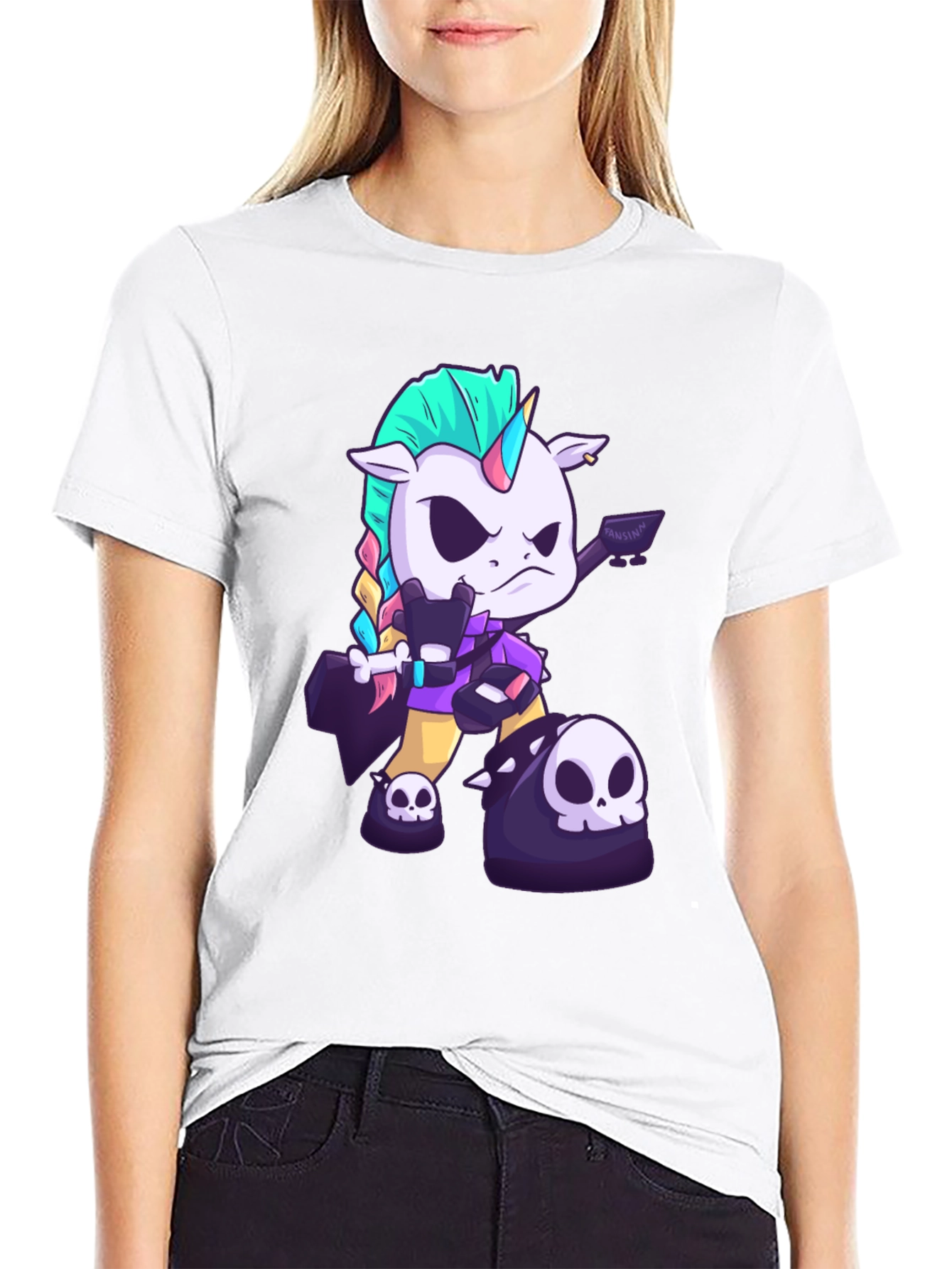 Edgy Unicorn Graphic Tee - Black Cotton T-Shirt