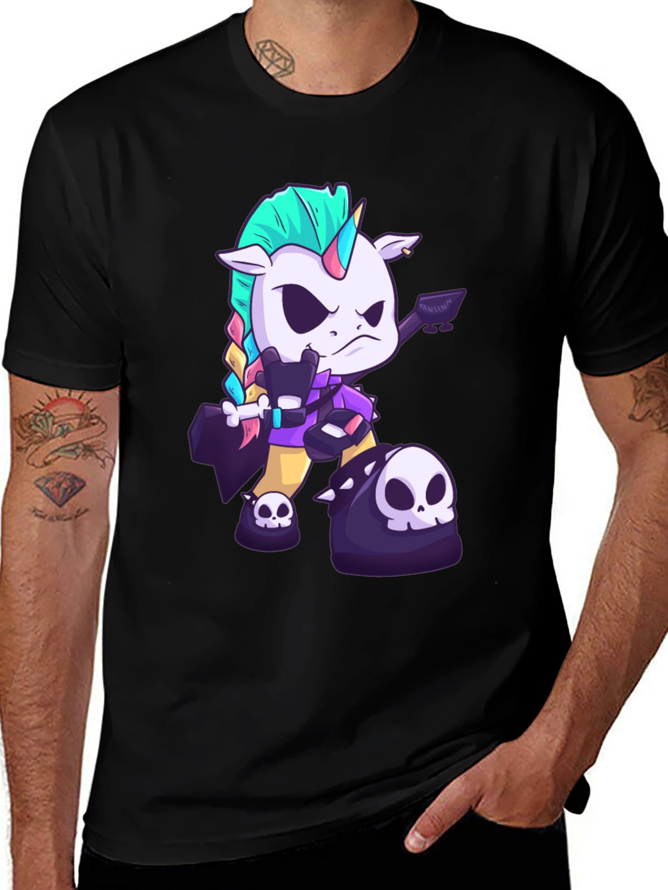 Edgy Unicorn Graphic Tee - Black Cotton T-Shirt