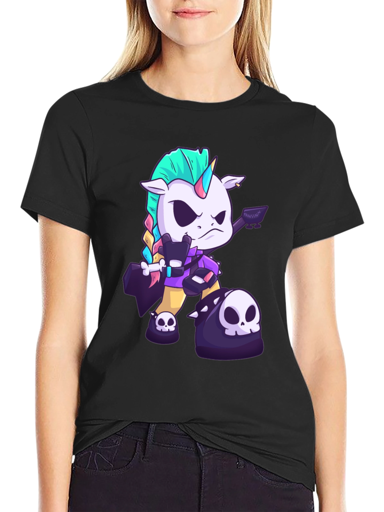 Edgy Unicorn Graphic Tee - Black Cotton T-Shirt