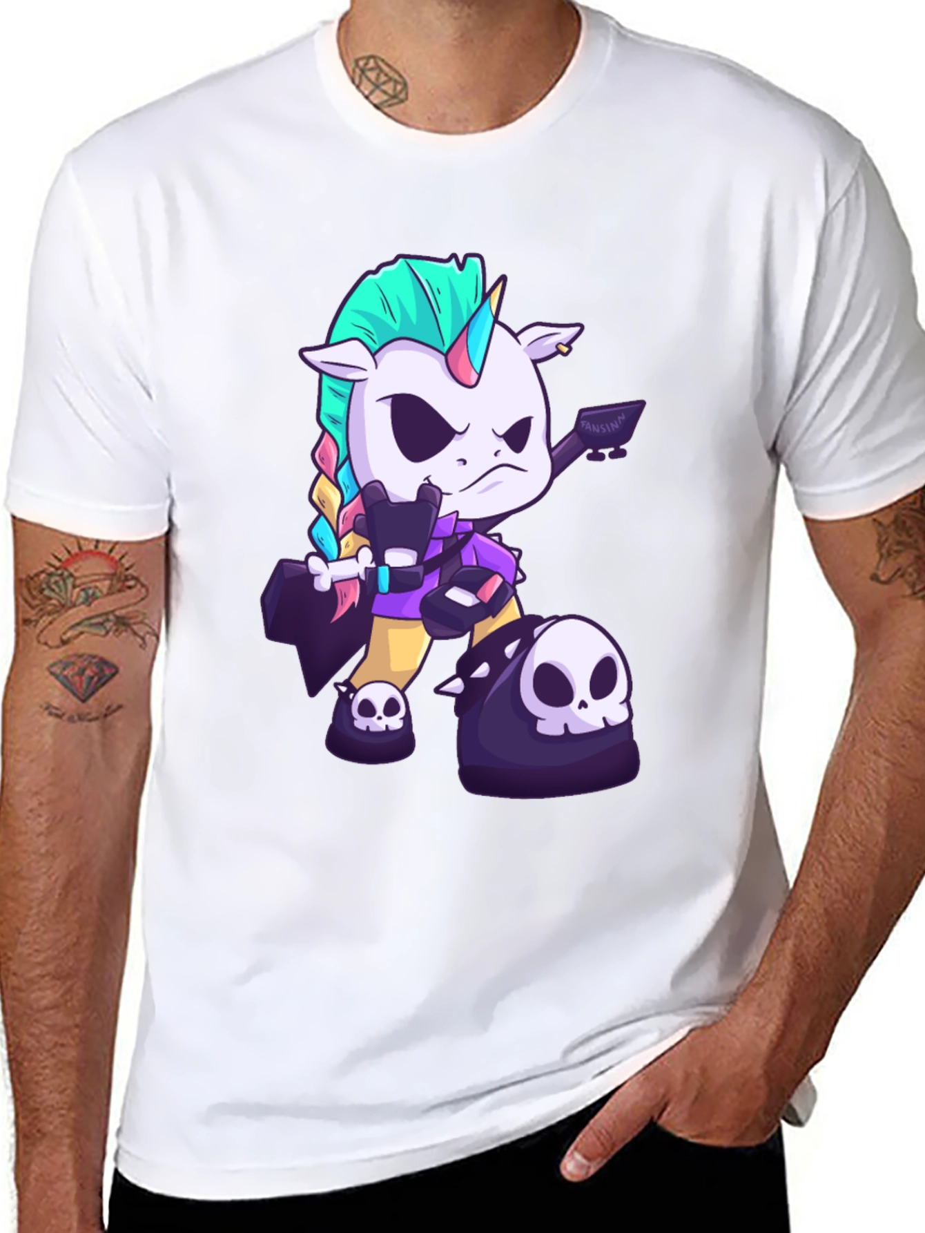Edgy Unicorn Graphic Tee - Black Cotton T-Shirt