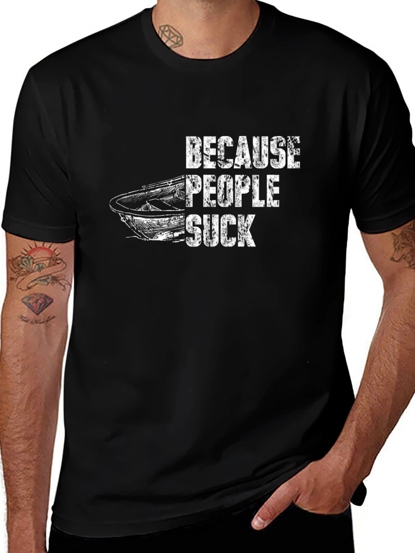 Because People Suck Boat Graphic T-Shirt