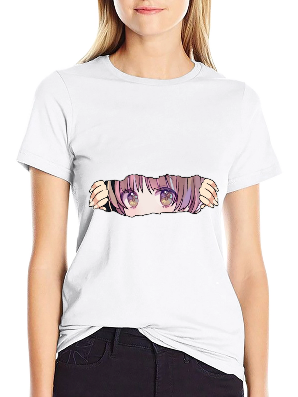Anime Eyes Peek Black T-Shirt