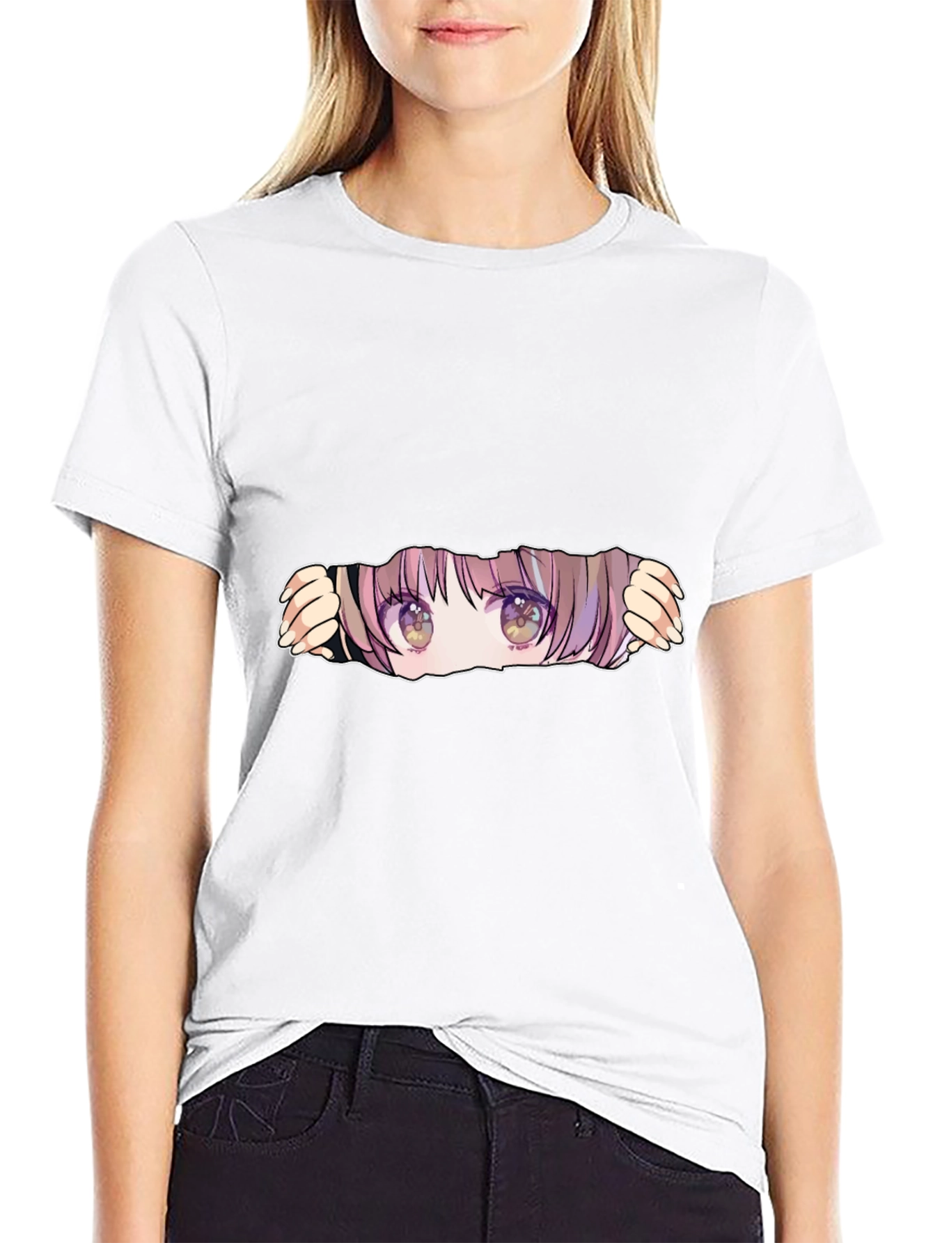 Anime Eyes Peek Black T-Shirt