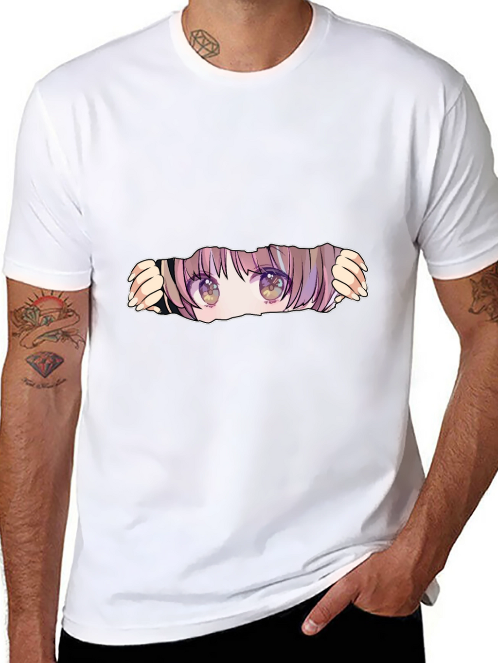 Anime Eyes Peek Black T-Shirt