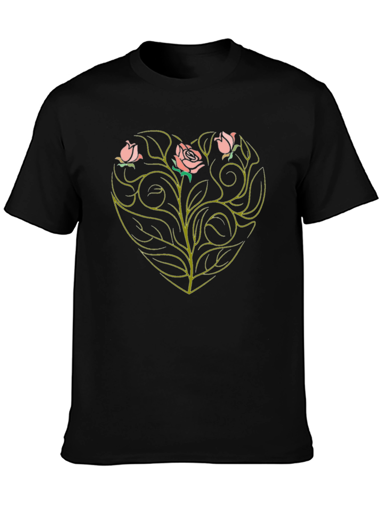 Floral Heart Rose Graphic Tee - Black
