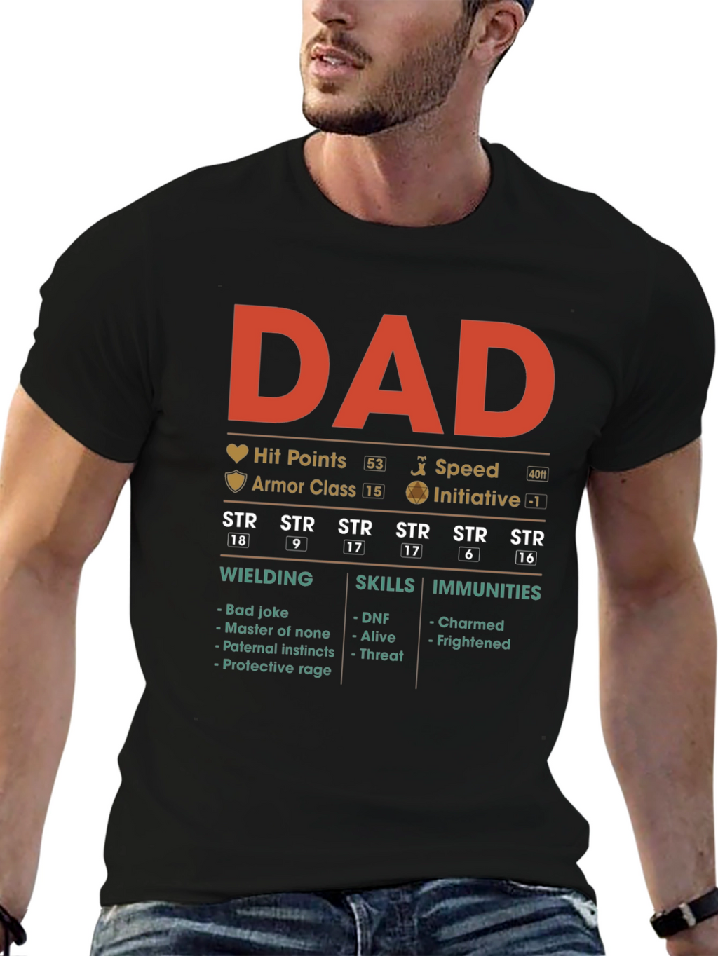 Dad RPG Stats Graphic T-Shirt - Gamer Father Gift