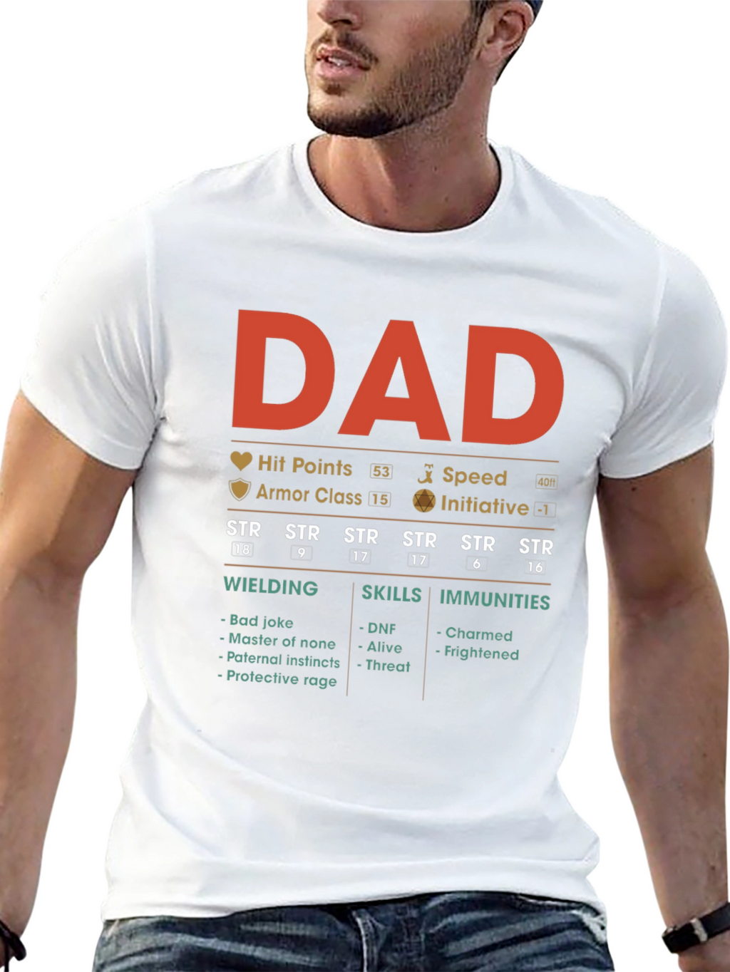 Dad RPG Stats Graphic T-Shirt - Gamer Father Gift