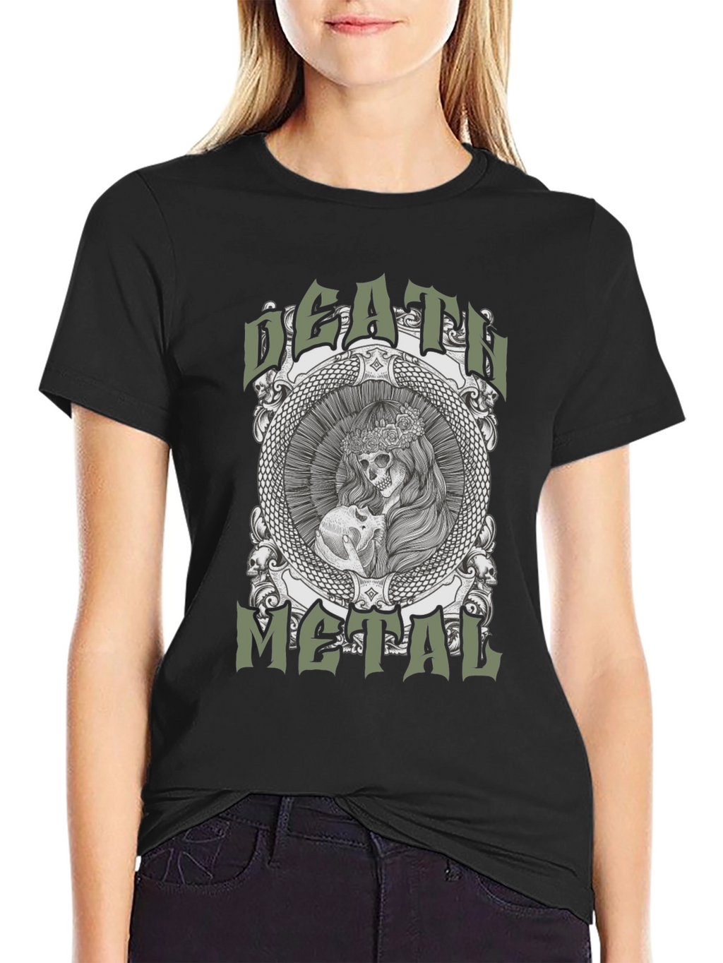 Death Metal Skull Graphic Tee - Black