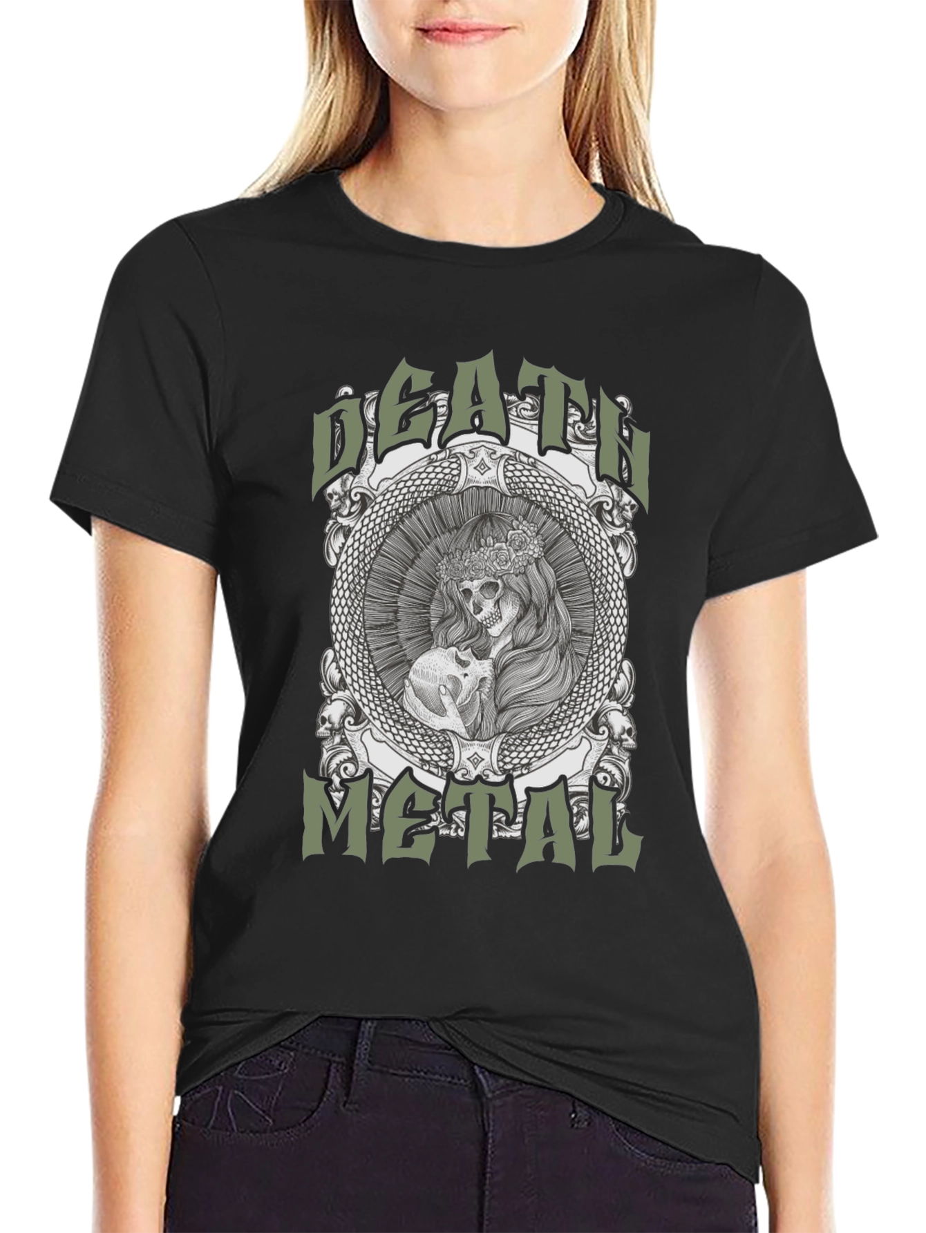 Death Metal Skull Graphic Tee - Black