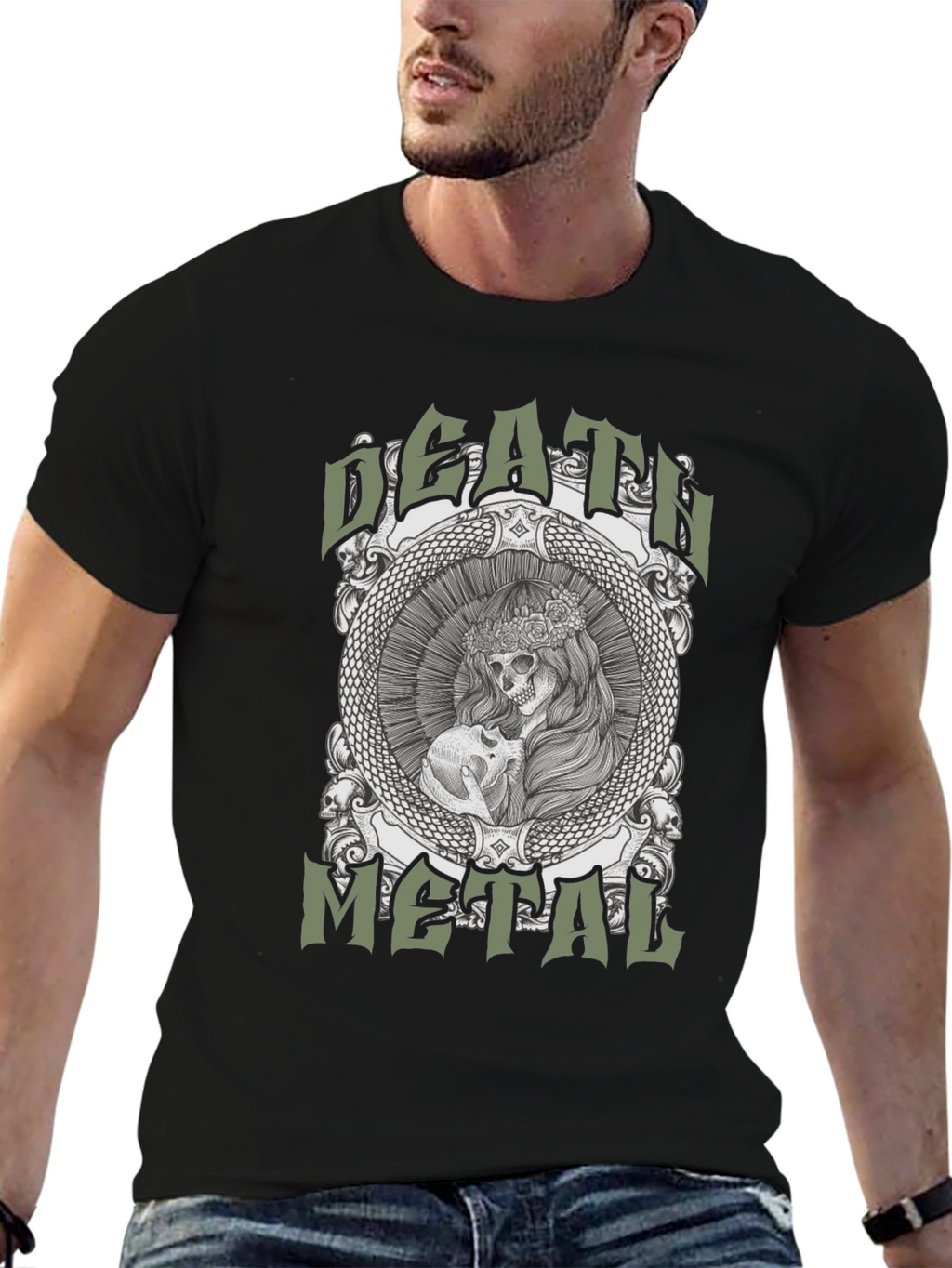 Death Metal Skull Graphic Tee - Black
