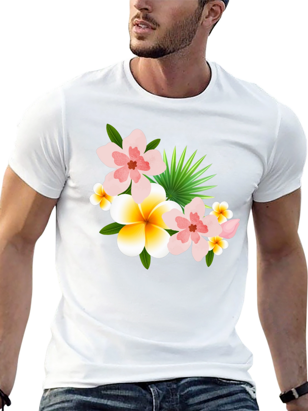 Tropical Floral Print Black T-Shirt