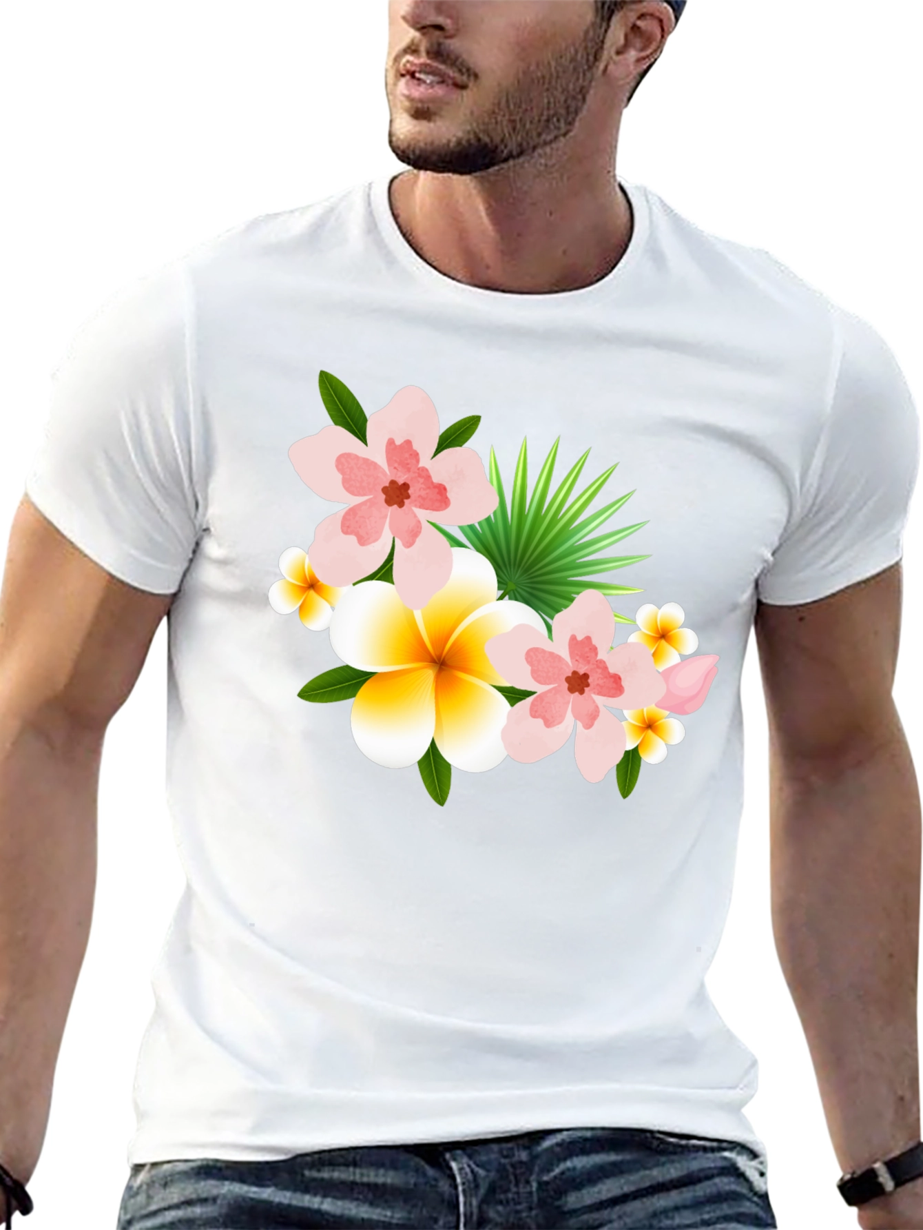 Tropical Floral Print Black T-Shirt