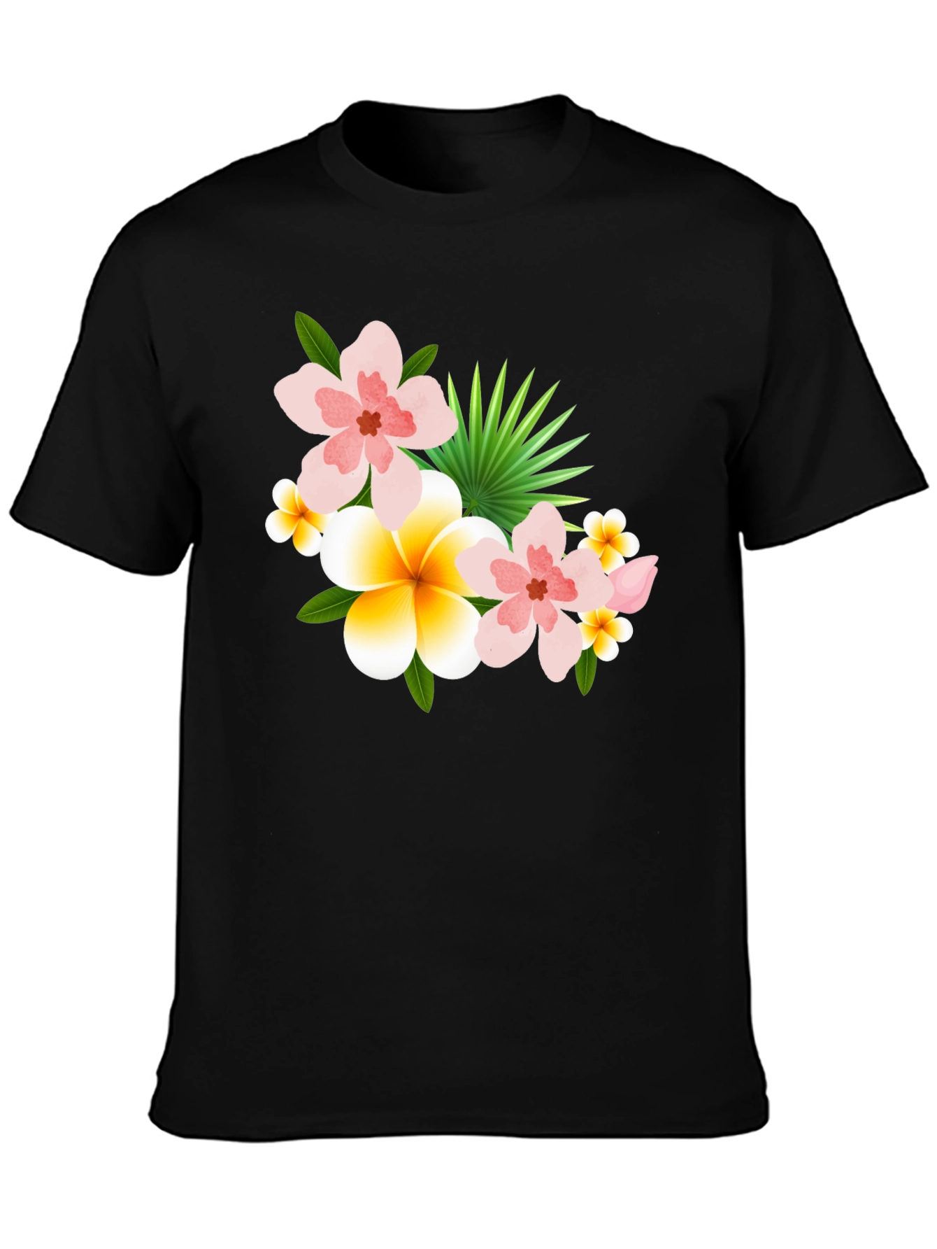 Tropical Floral Print Black T-Shirt