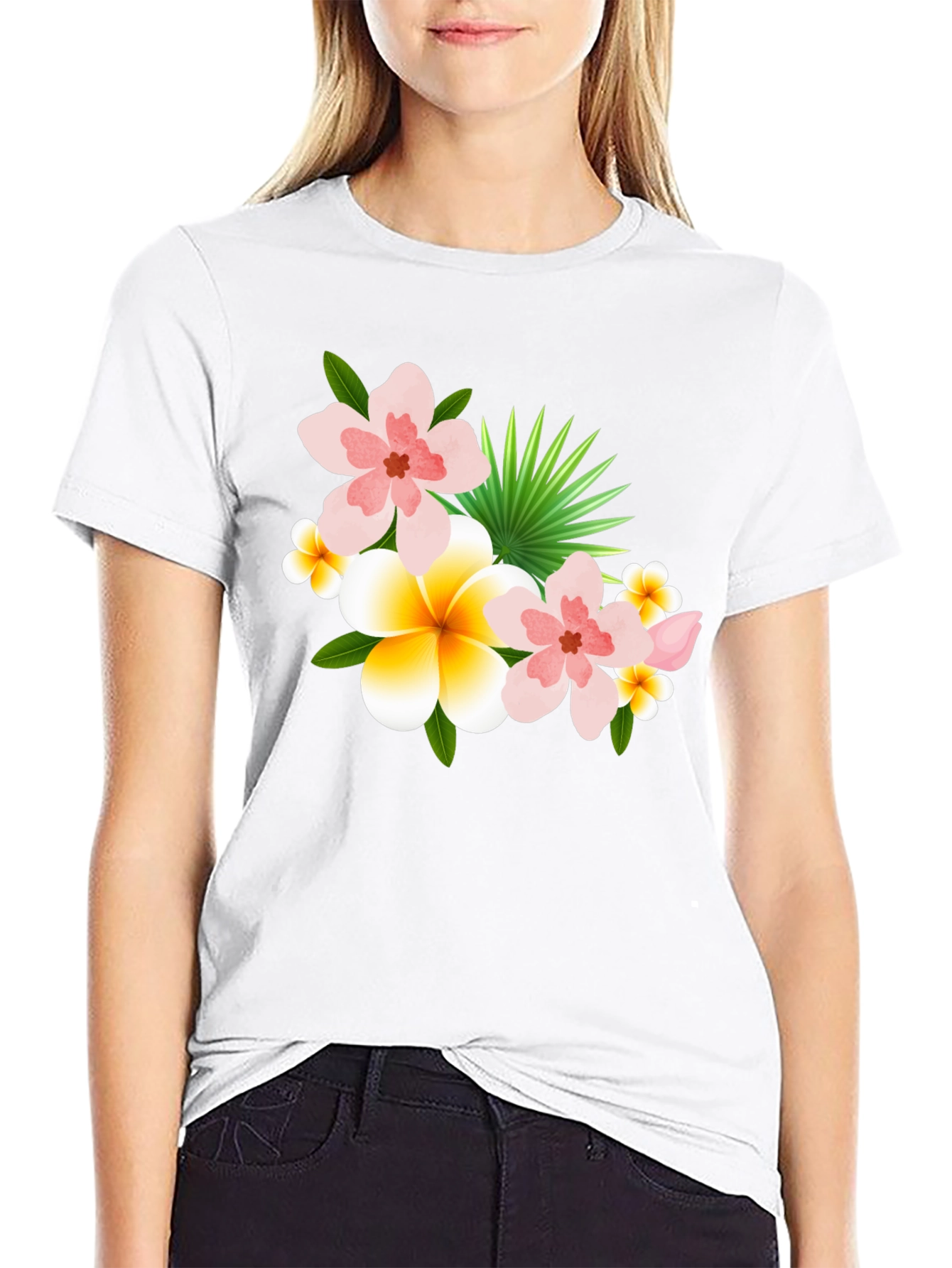 Tropical Floral Print Black T-Shirt