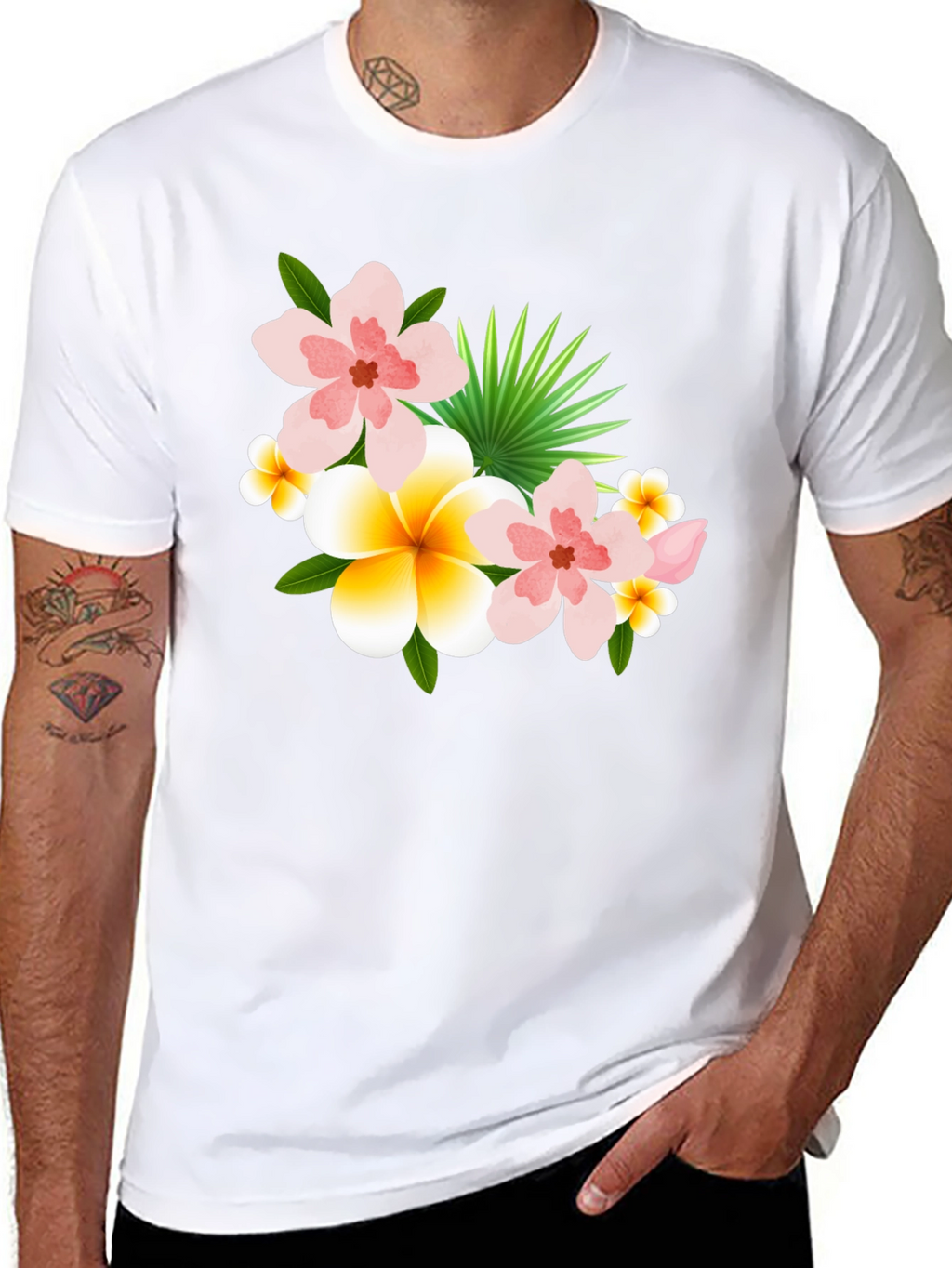 Tropical Floral Print Black T-Shirt
