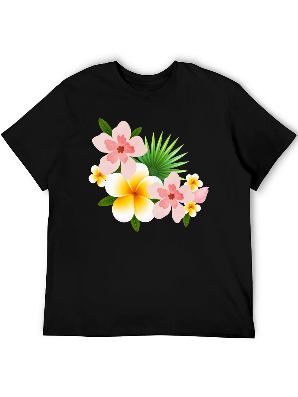 Tropical Floral Print Black T-Shirt