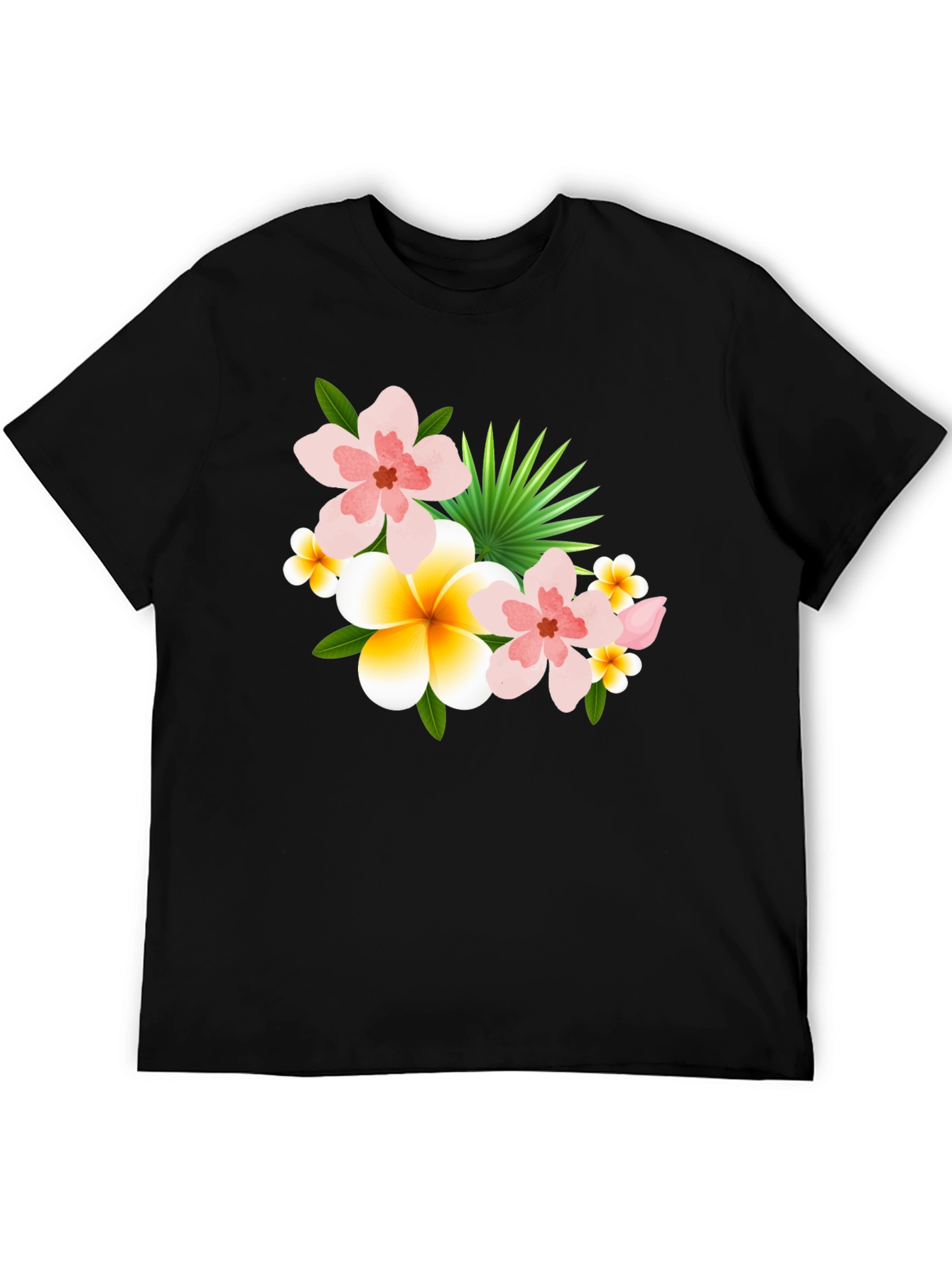 Tropical Floral Print Black T-Shirt