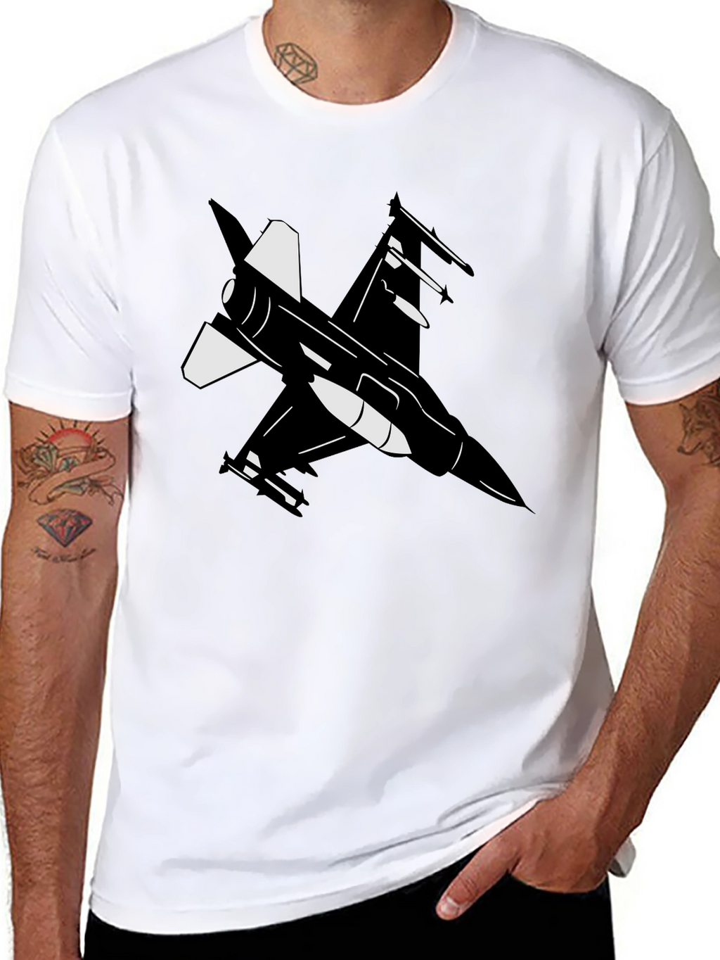 Fighter Jet Graphic Tee - Black Cotton Blend