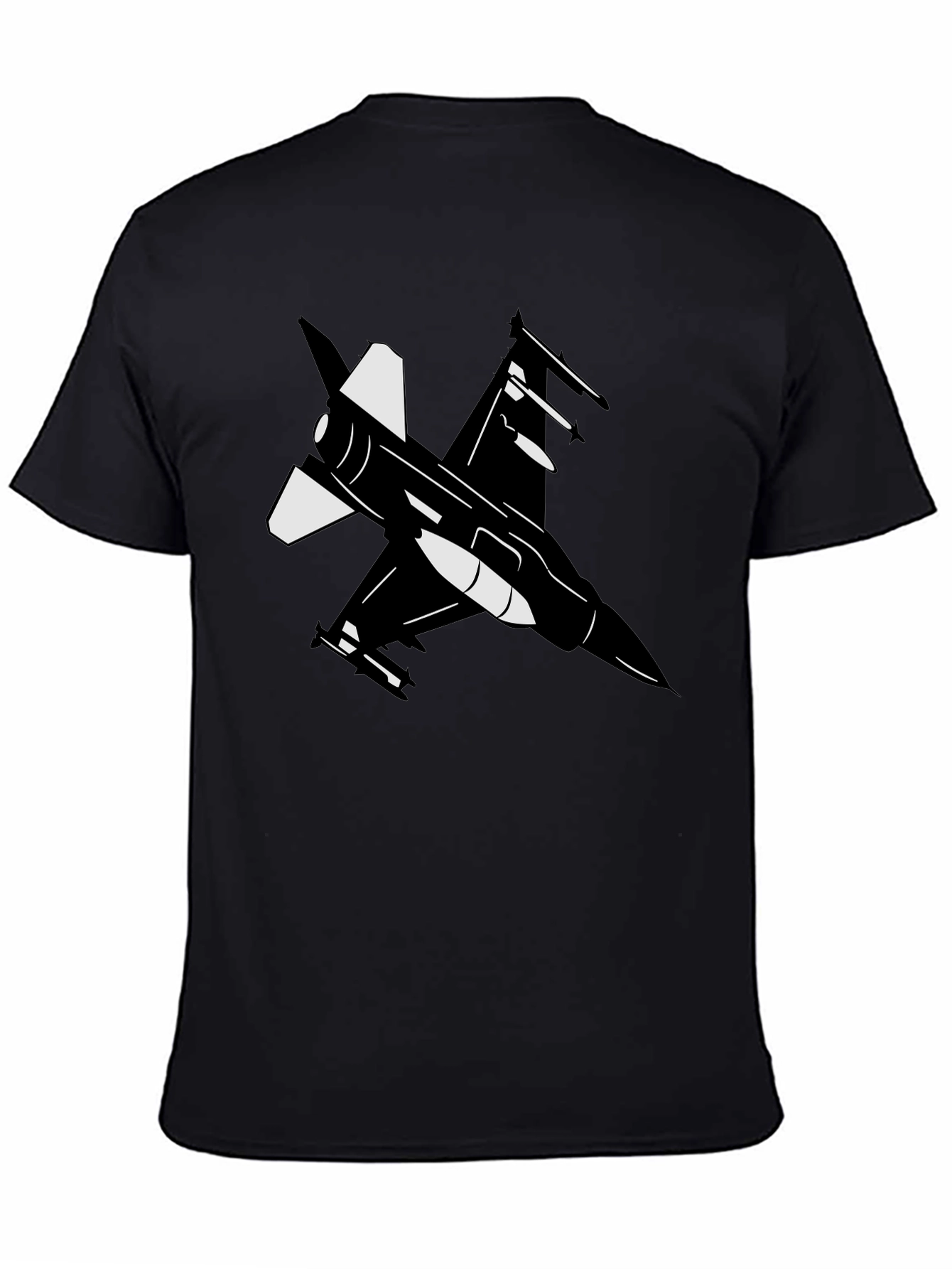 Fighter Jet Graphic Tee - Black Cotton Blend