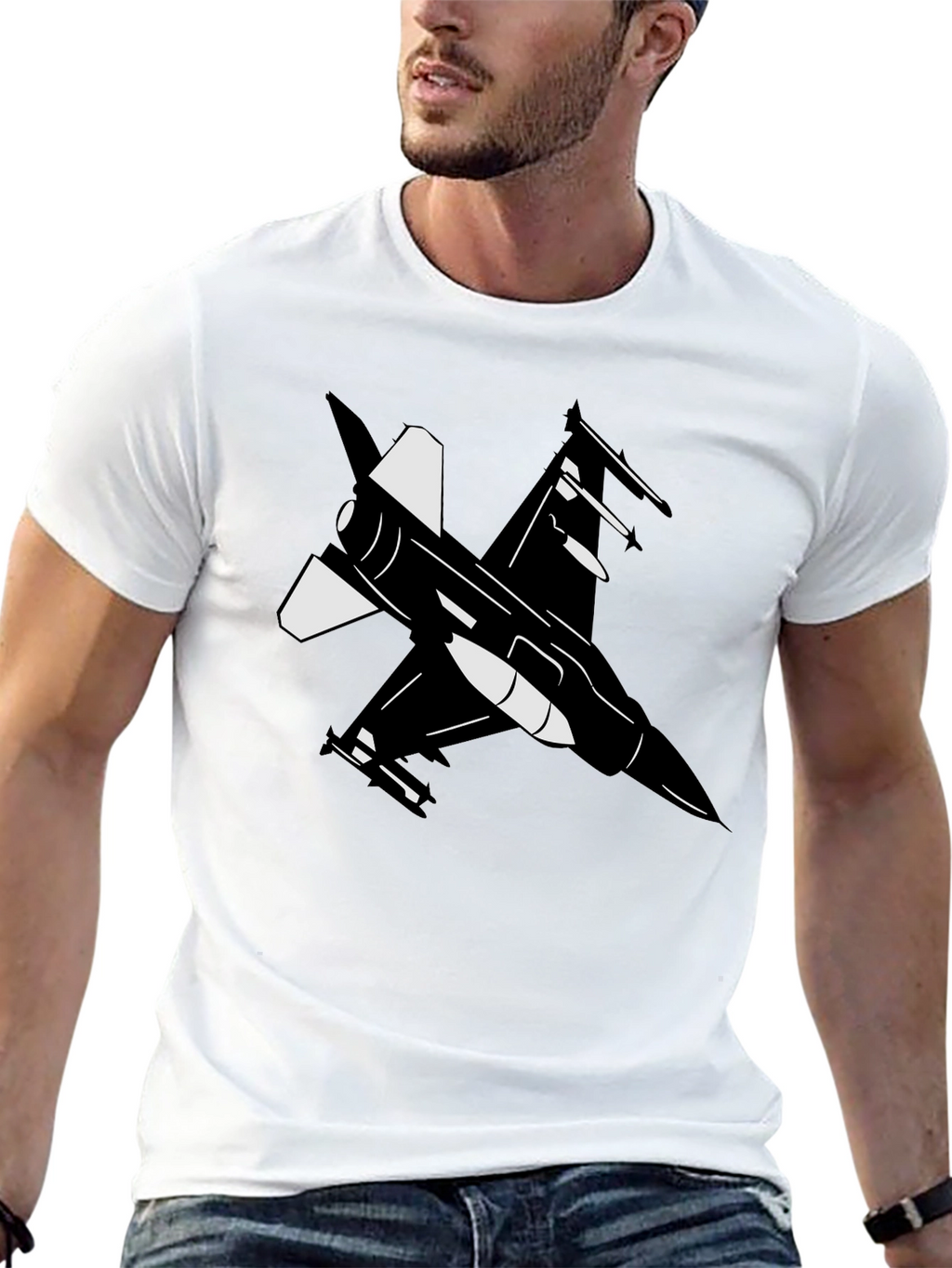 Fighter Jet Graphic Tee - Black Cotton Blend