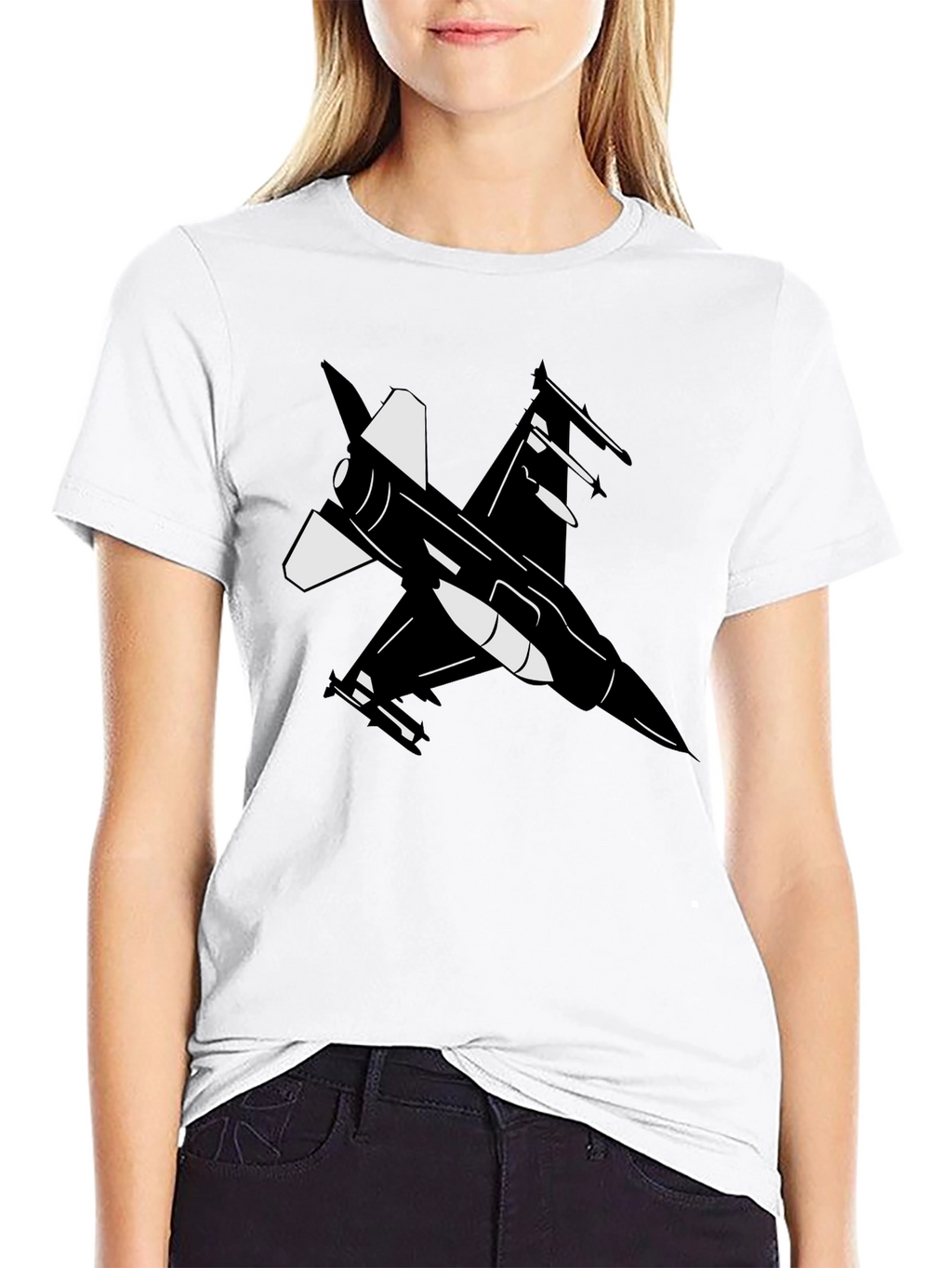 Fighter Jet Graphic Tee - Black Cotton Blend