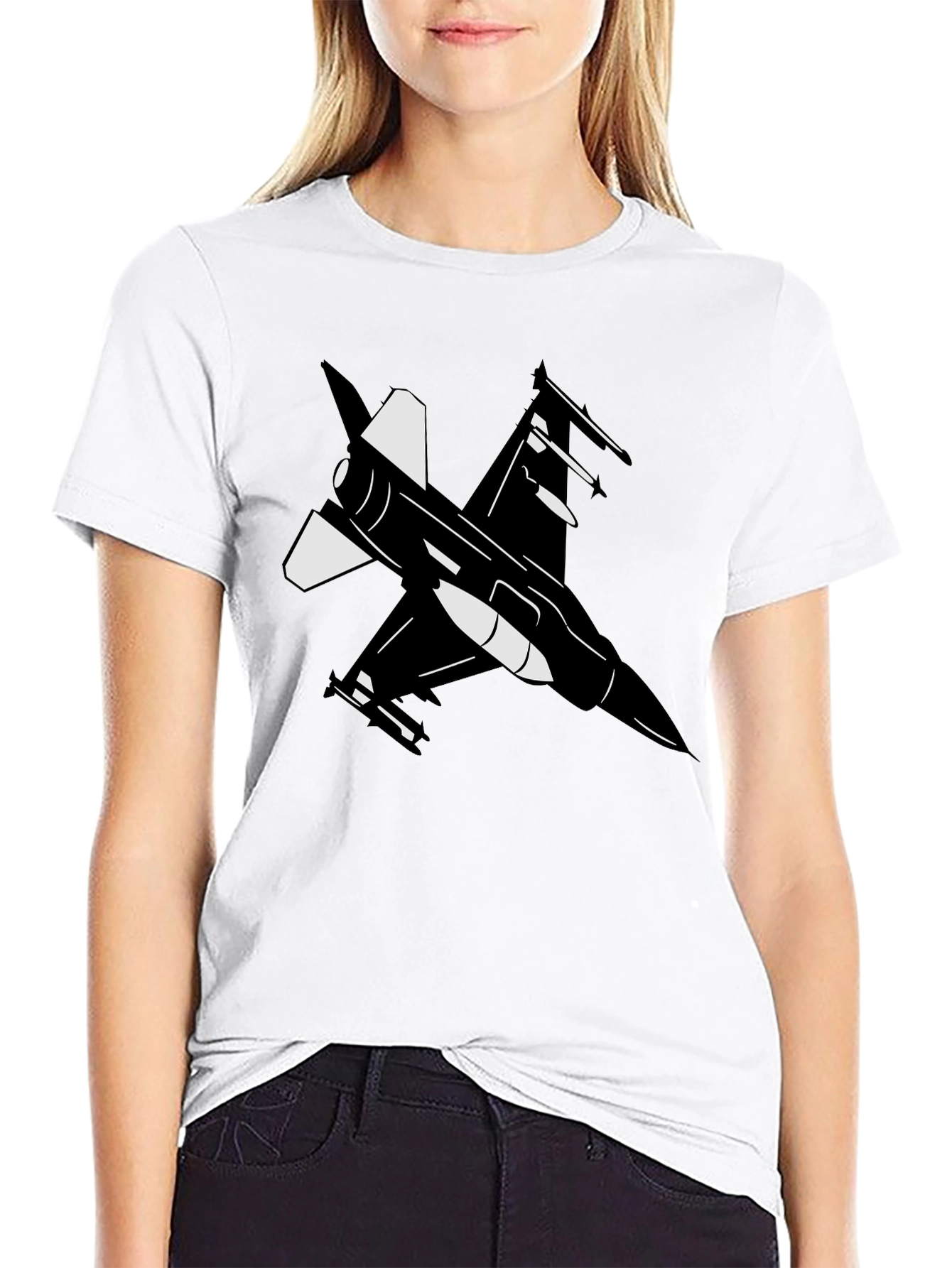 Fighter Jet Graphic Tee - Black Cotton Blend