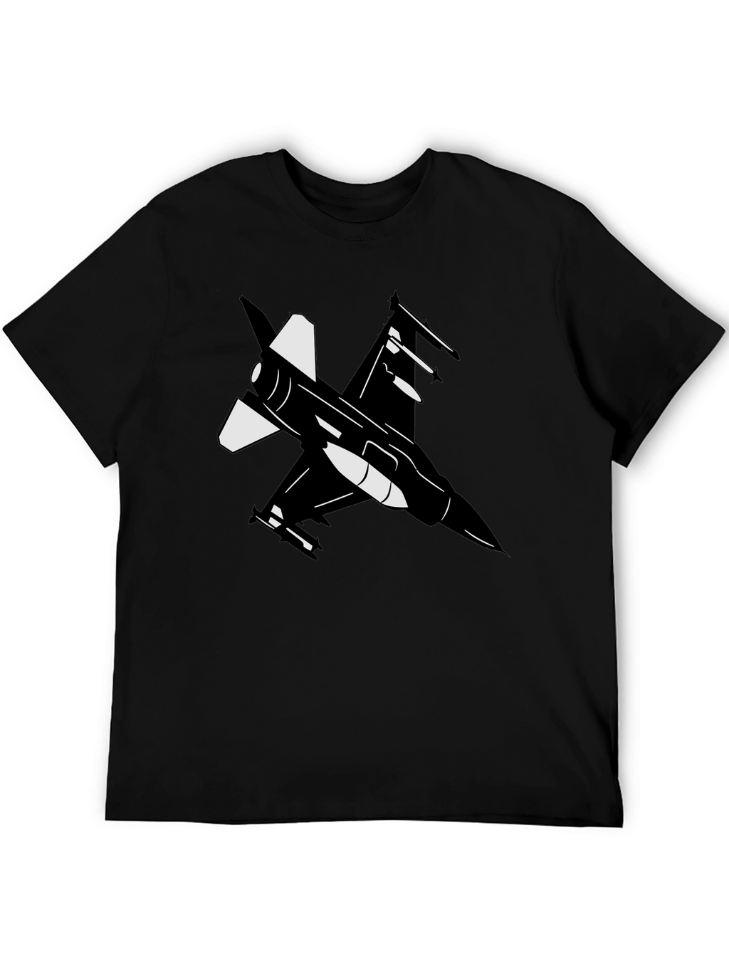 Fighter Jet Graphic Tee - Black Cotton Blend