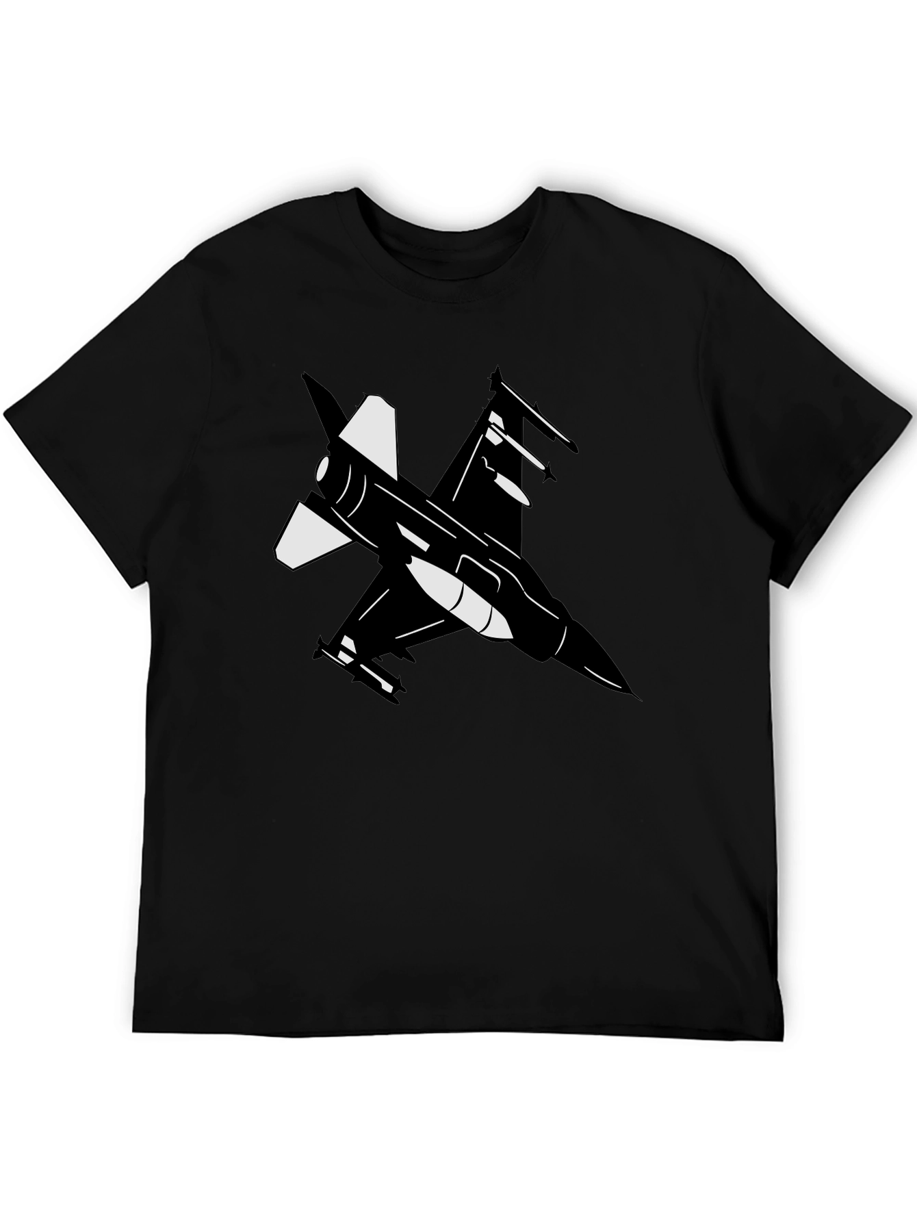 Fighter Jet Graphic Tee - Black Cotton Blend