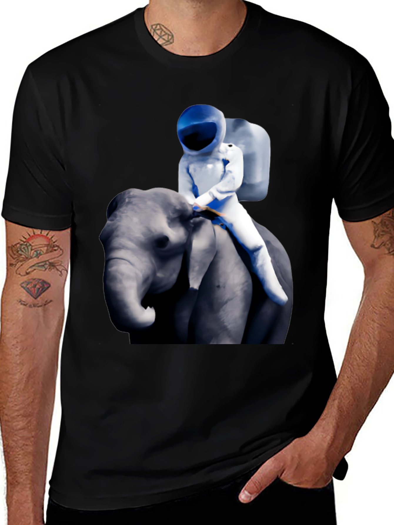 Astronaut Riding Elephant Graphic T-Shirt