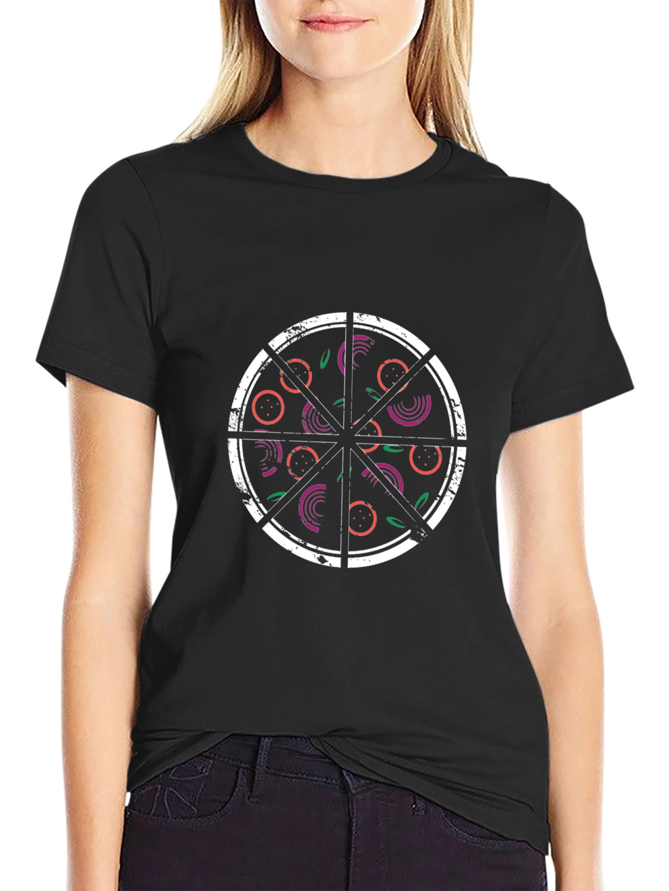 Pizza Slice Graphic Tee - Black Cotton T-Shirt