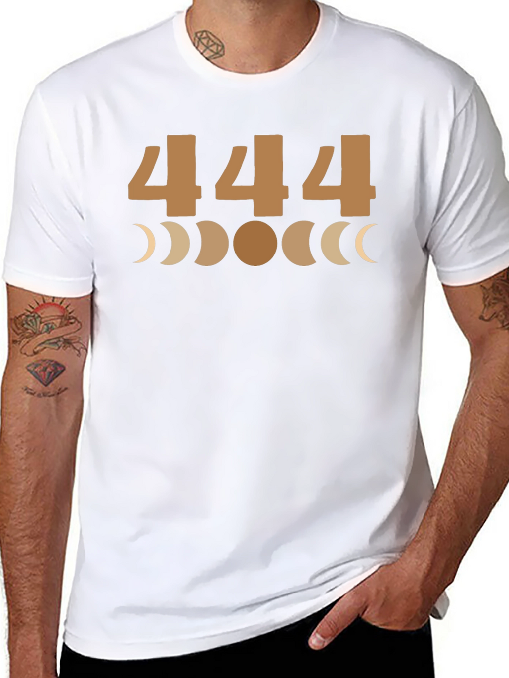 444 Angel Number Moon Phase Graphic Tee - Black