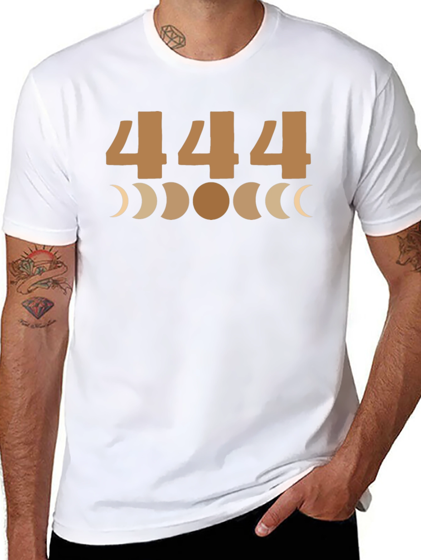 444 Angel Number Moon Phase Graphic Tee - Black